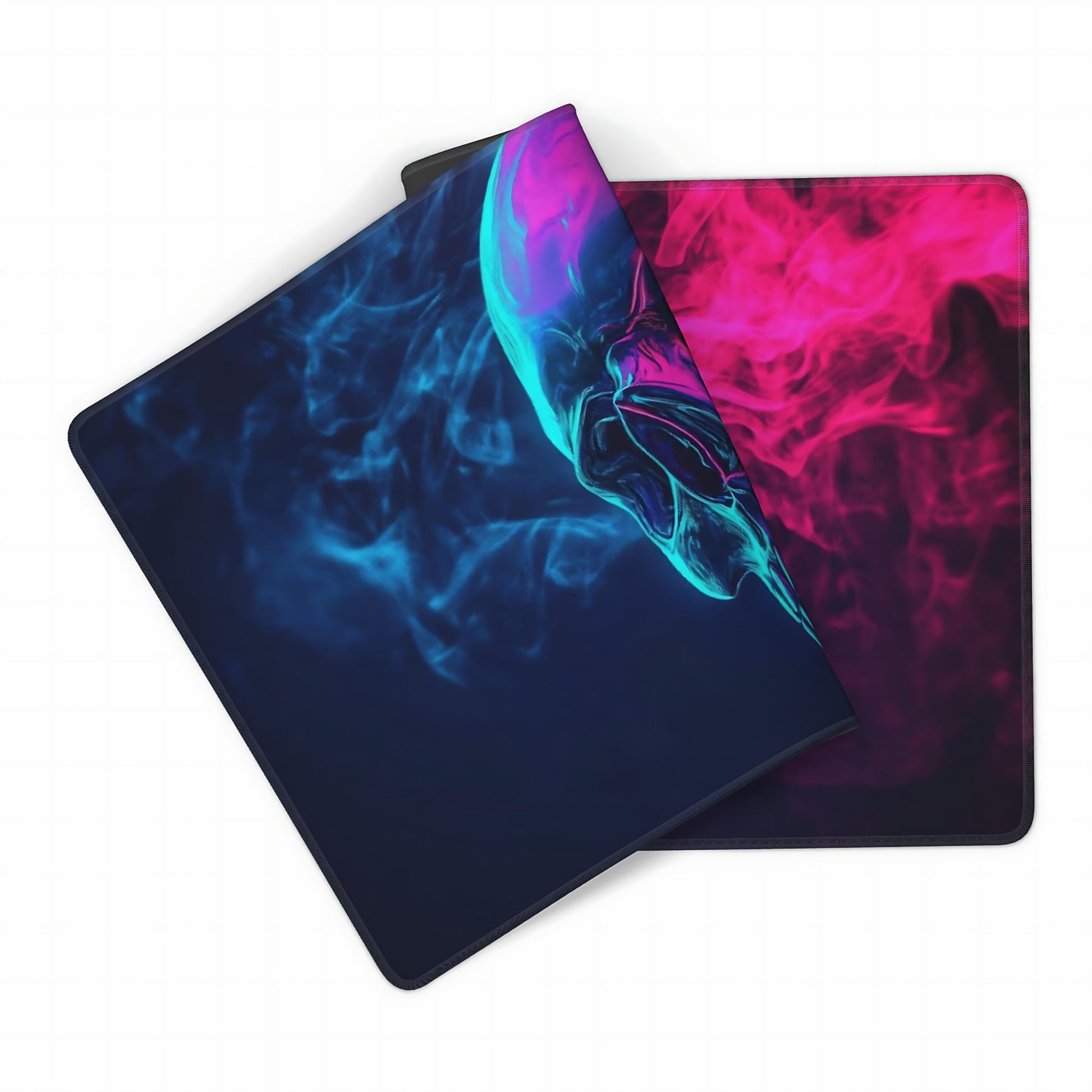 Aesthetic Skull Gaming Mouse Pad, Blue Pink Cyber Desk Mat with Anti-Slip Base & Stitched