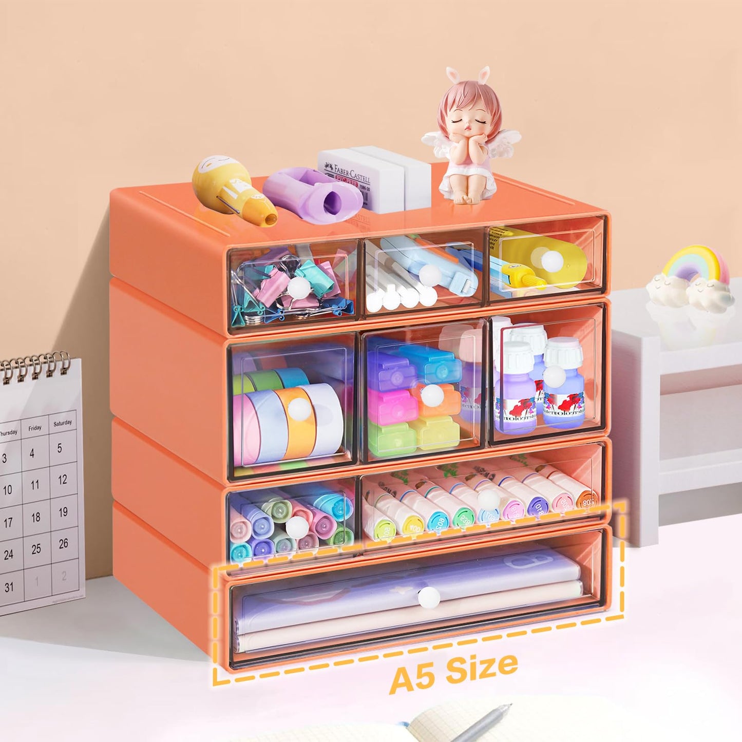 FODIENS Desk Storage Organizer with 9 Drawers, 4 Tiers Stackable Desktop Craft Storage Drawers