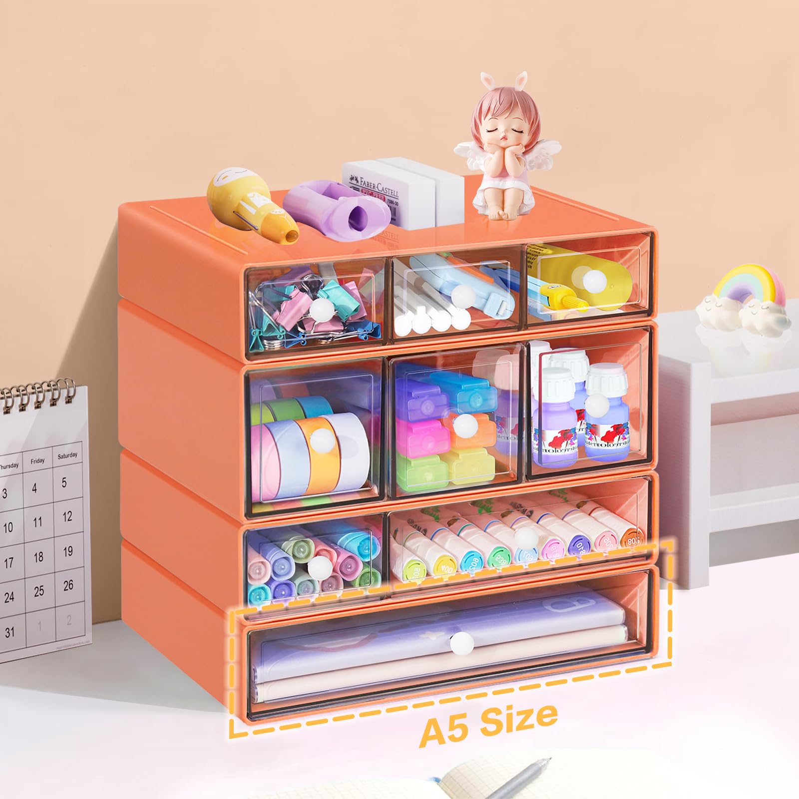 FODIENS Desk Storage Organizer with 9 Drawers, 4 Tiers Stackable Desktop Craft Storage Drawers