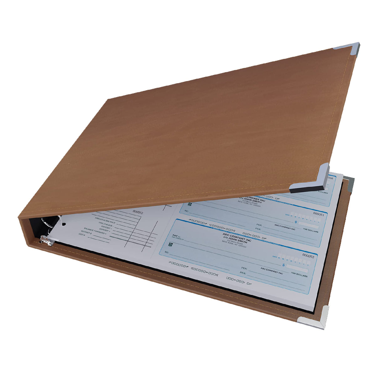 Premium 3UP Business Checkbook Binder, 2" Round Rings, 9.75" x 14.5", Tan