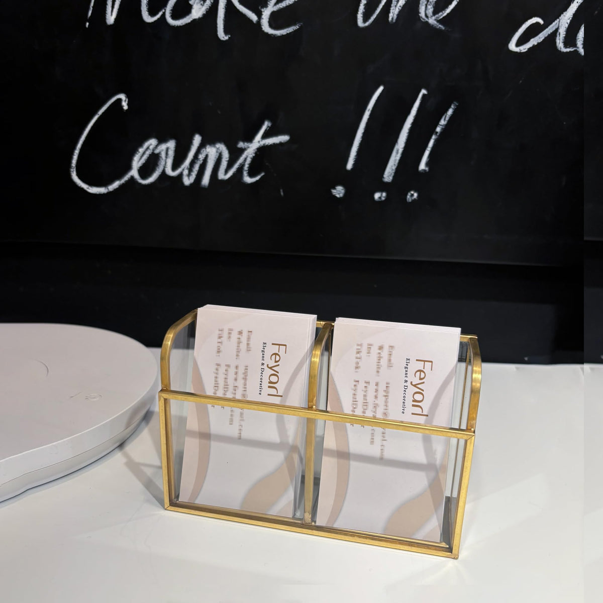 Feyarl Gold Glass Business Card Holder Business Cards Display Stand Clear Name Card Organizer