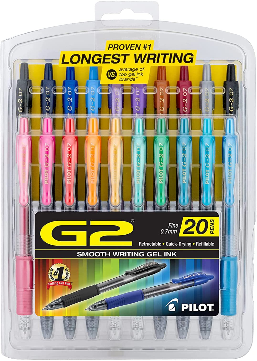 PILOT G2 Premium Gel Pens, Fine Point 0.7mm, Assorted Inks, 20-Pack