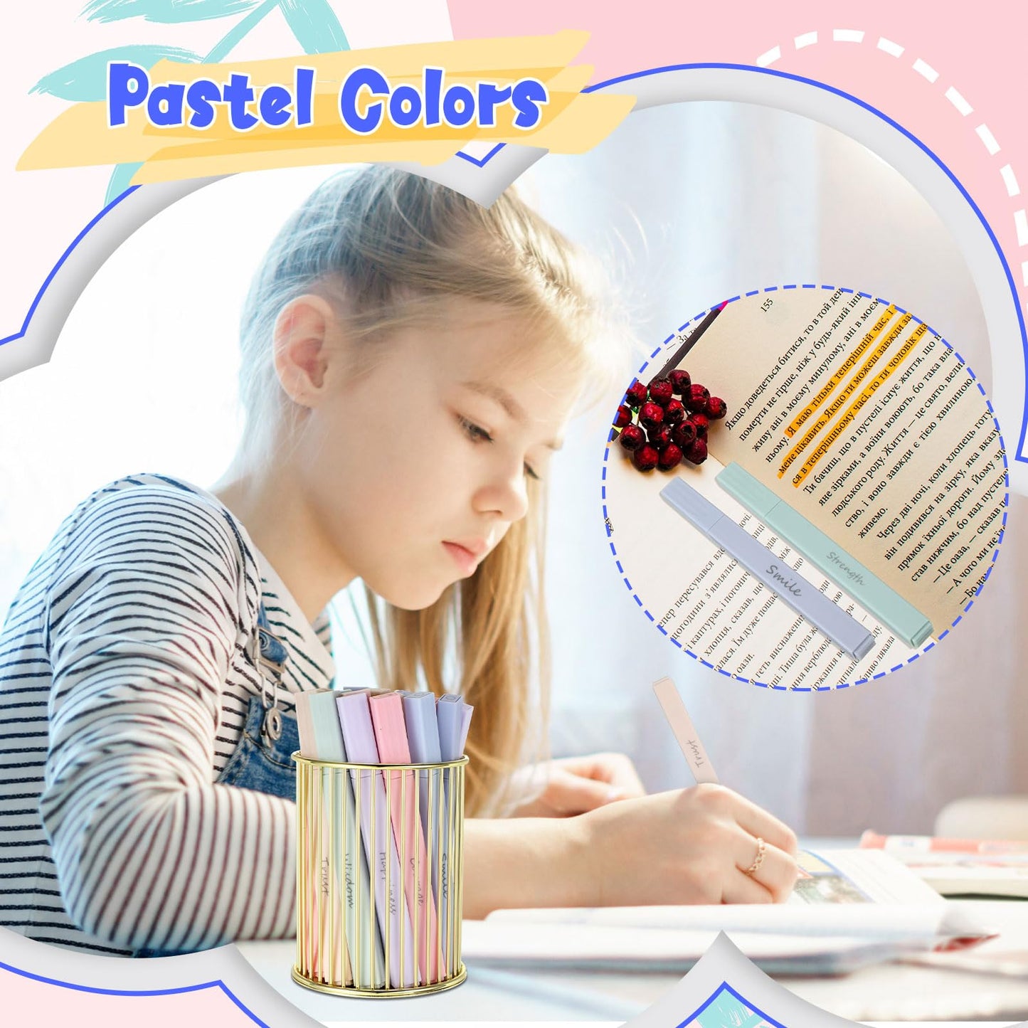 Qeeenar 100 Pcs Bible Highlighters with Soft Cute Aesthetic No Bleed Inspirational Highlighter