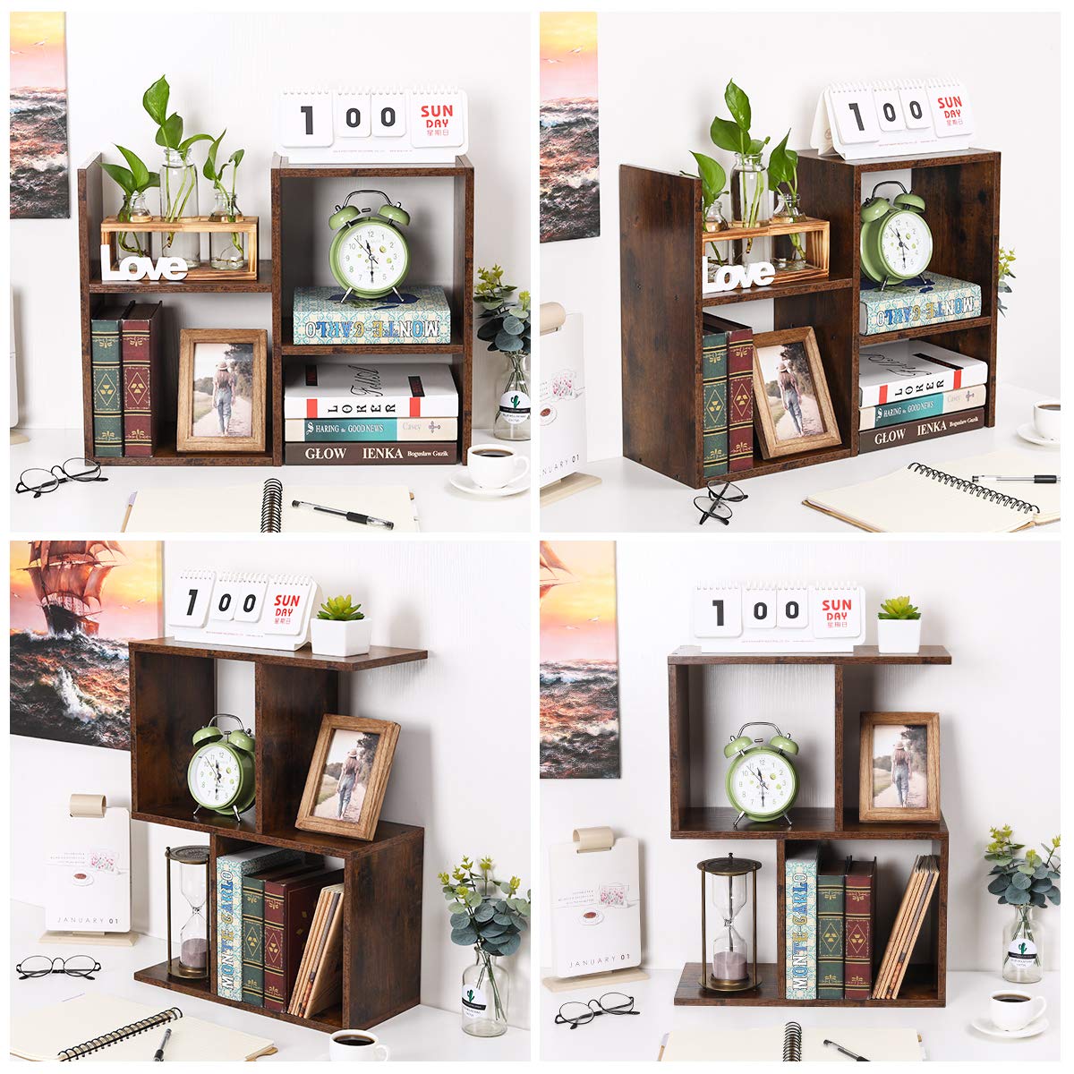 PAG-Mass Desktop Bookshelf Freestanding Wooden Countertop Bookcase Accessories Organizer Display