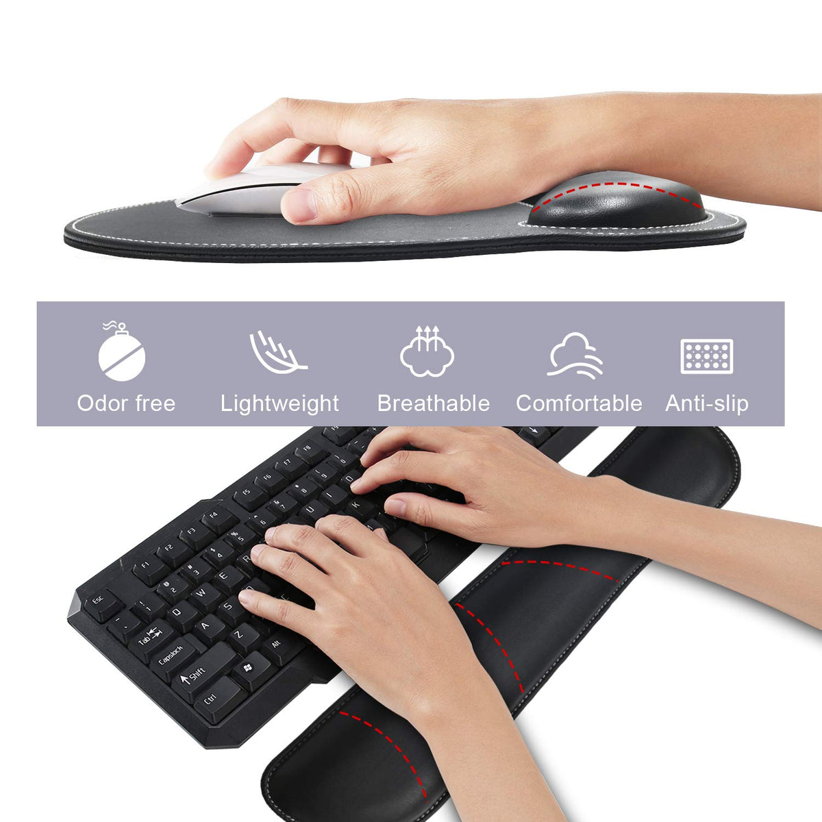 Mouse Pads with Wrist Support and Keyboard Wrist Rest Pad Set,Ergonomic PU Leather Mouse Pad for