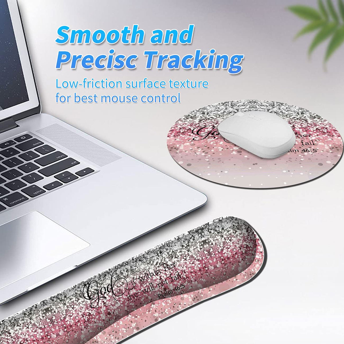 BEOTIWAD Keyboard and Mouse Wrist Rest Set,Pink Glitter Bible