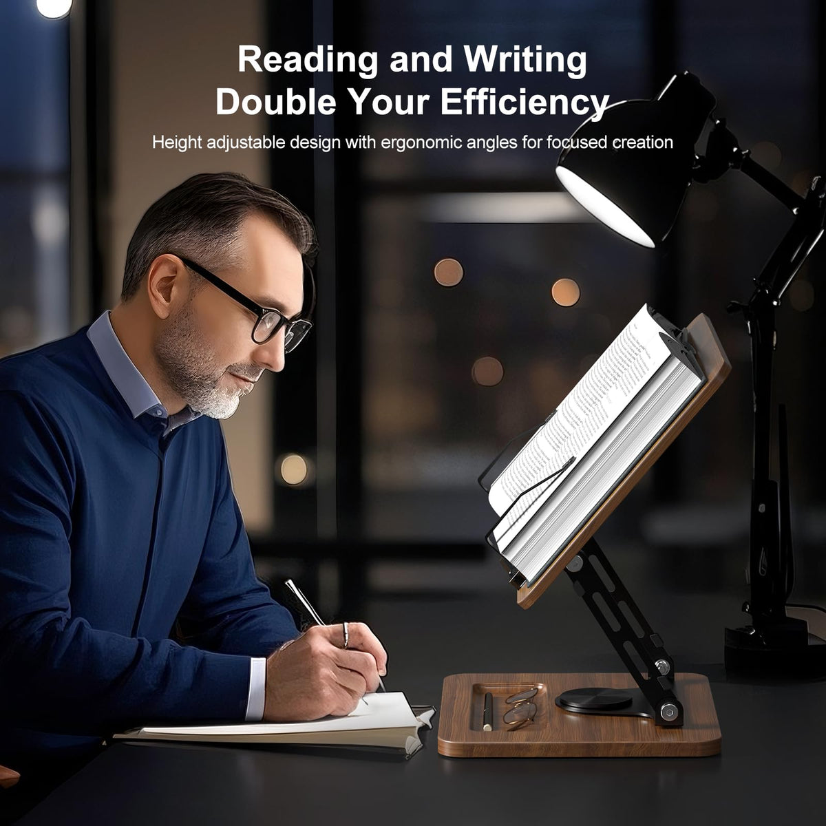OPTIXCELL Book Stand for Reading, 360° Rotating Book Holder, Page Clips