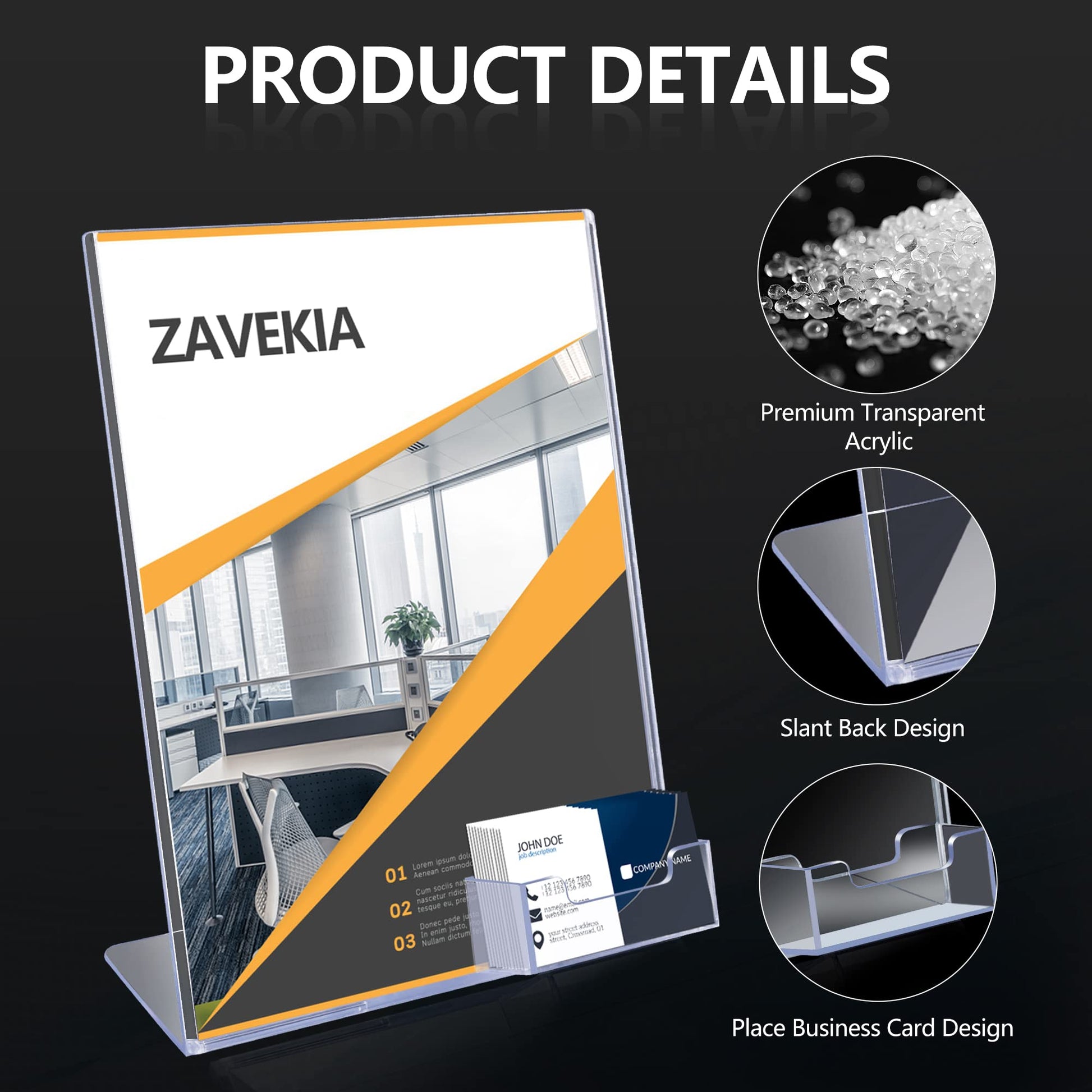 zavekia 8.5 x 11 Acrylic Sign Holder with Business Card Holder, Brochure Display Stand for desktop
