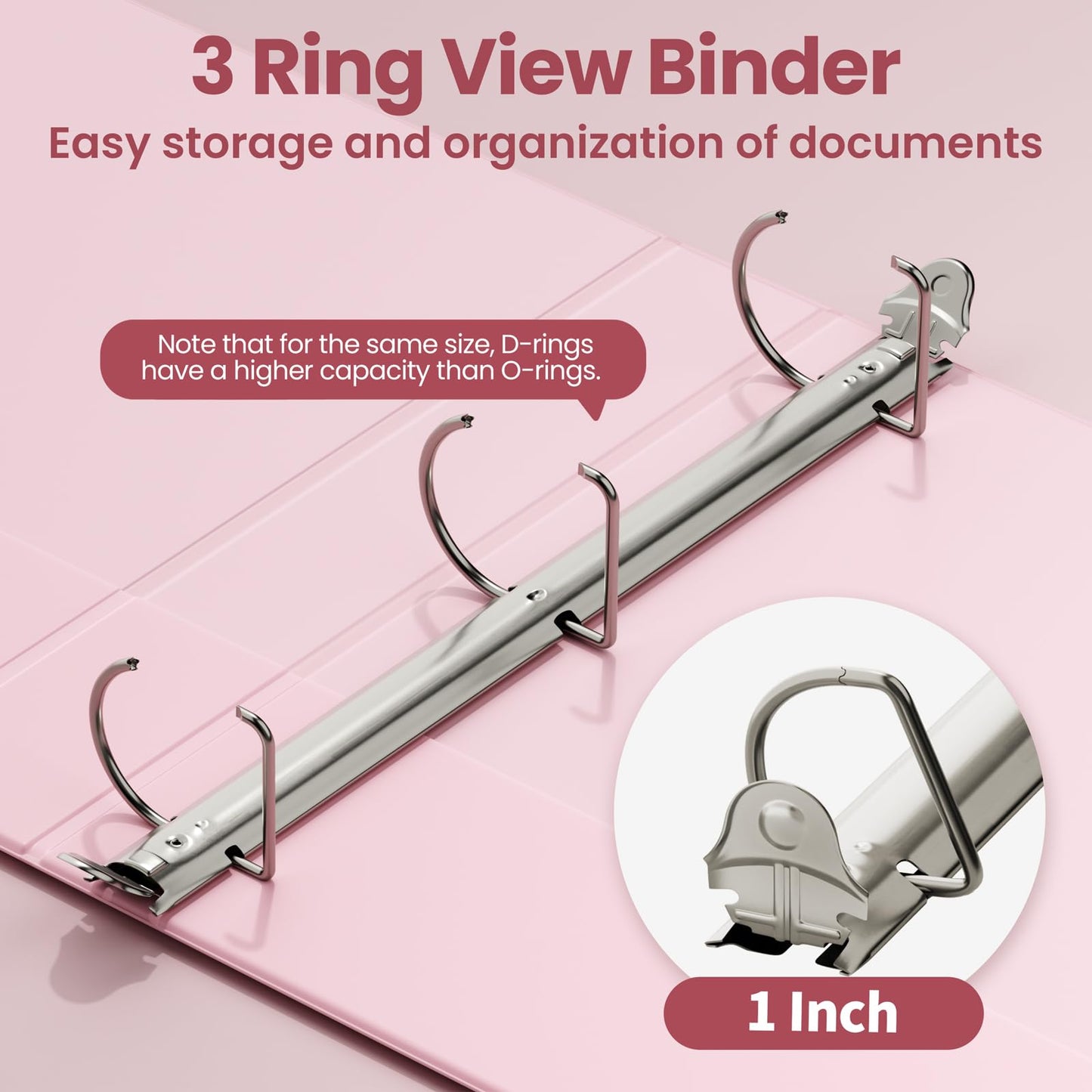 SUNEE 3 Ring Binder 1 Inch D Ring, Clear View Binder Three Ring PVC-Free (Fit 8.5x11 Inches) for