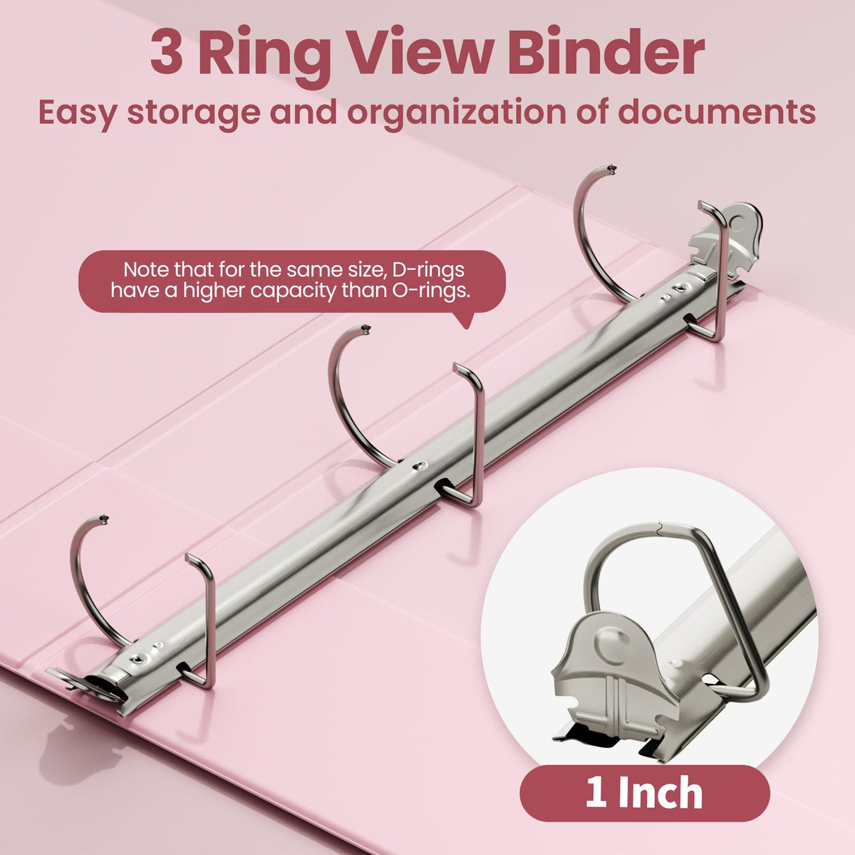 SUNEE 3 Ring Binder 1 Inch D Ring, Clear View Binder Three Ring PVC-Free (Fit 8.5x11 Inches) for