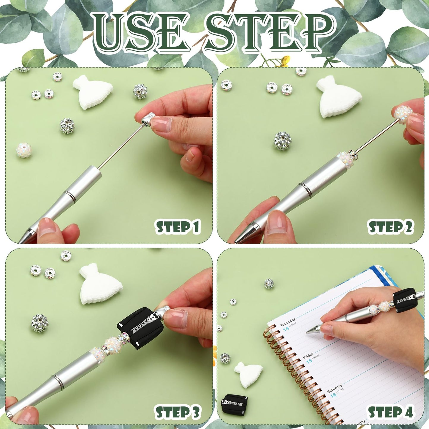 Ctosree 36 Sets Wedding Beadable Pens Beads Black Ink Bride Party Favor
