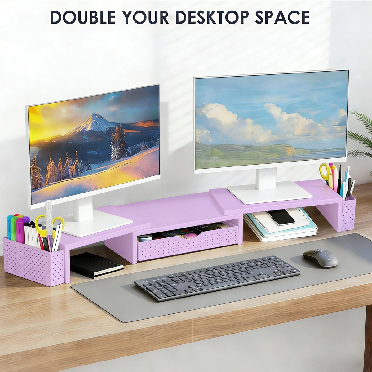 Spacrea Dual Monitor Stand Riser with Drawer and 2 Pen Holders