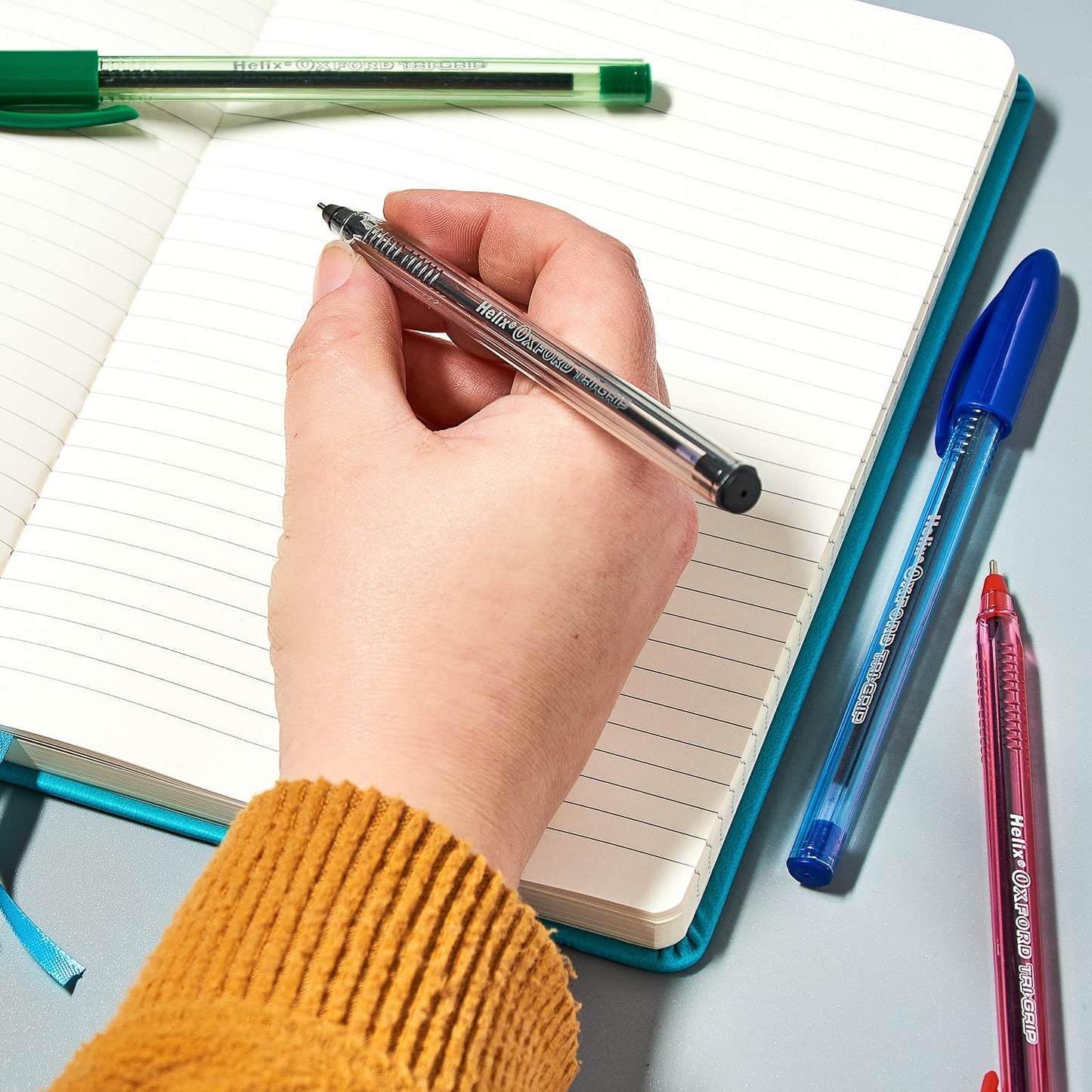 Helix Oxford Tri-Grip Ballpoint Pens (x10 Pack Assorted Colours) with Plastic Free Packaging