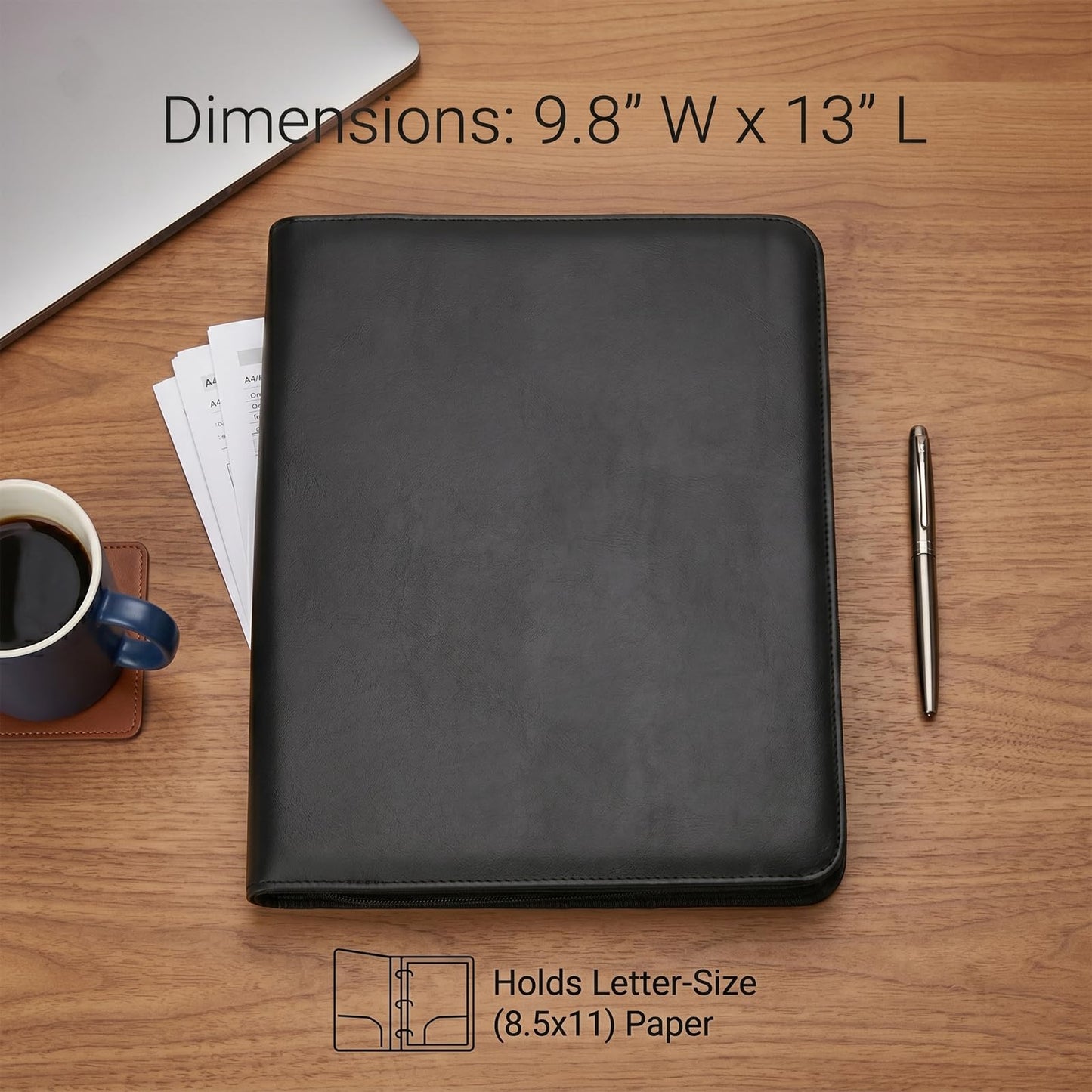 OOWOLF Padfolio Portfolio Folder, PU Leather Professional with 8.5 x 11 Letter Size Writing Pad