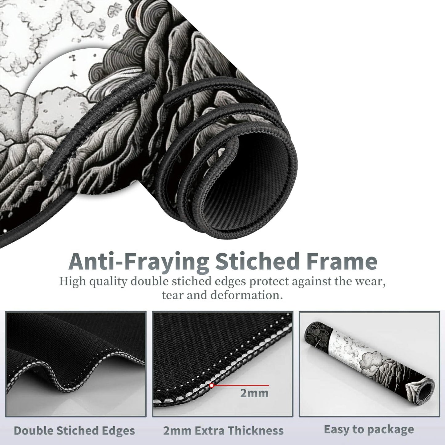 Large Gaming Mouse Pad Plus a Coasters + Cable Clips, White Black Landscape Extended Mousepad (31.5