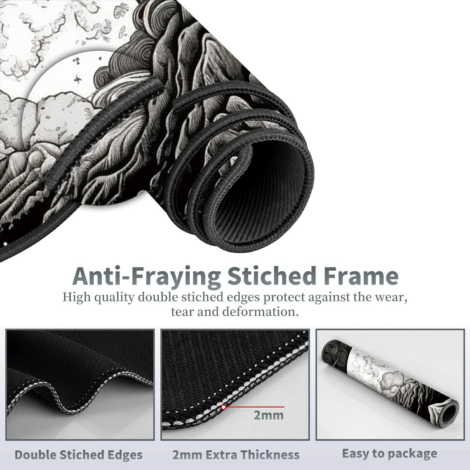 Large Gaming Mouse Pad Plus a Coasters + Cable Clips, White Black Landscape Extended Mousepad (31.5