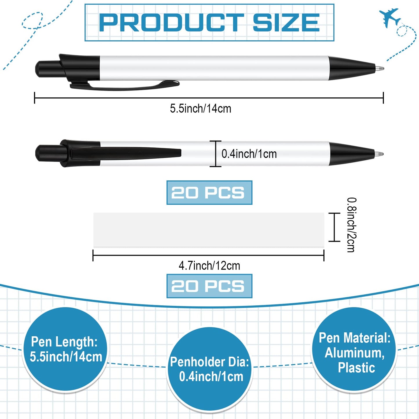 Yexiya Sublimation Pens Blank Heat Transfer Pen Sublimation Ballpoint Pen with Shrink Wrap White