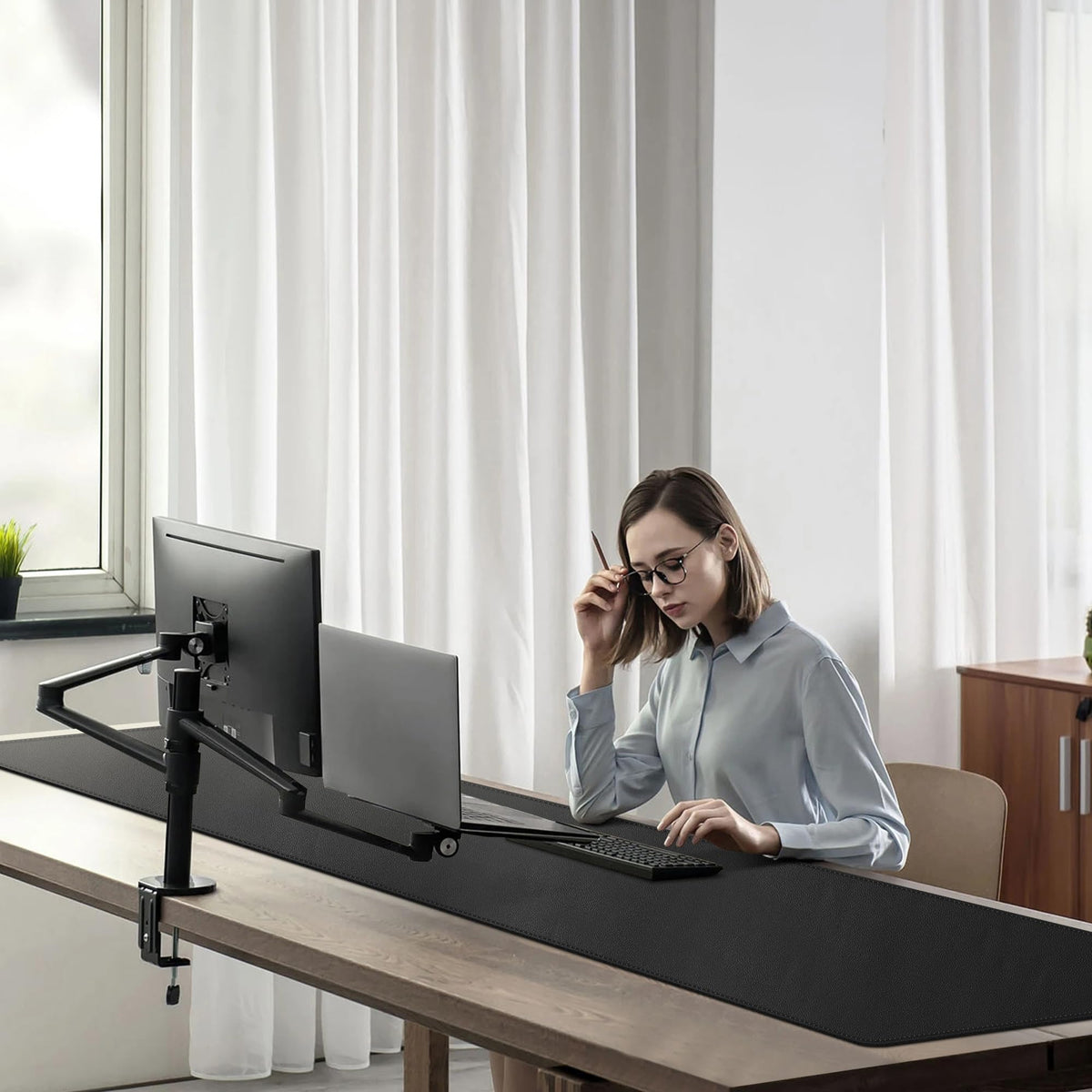 Cacoy 63" x 15.7" Large Leather Desk Mat, Multifunctional Computer Desk Pad, Waterproof PU Leather