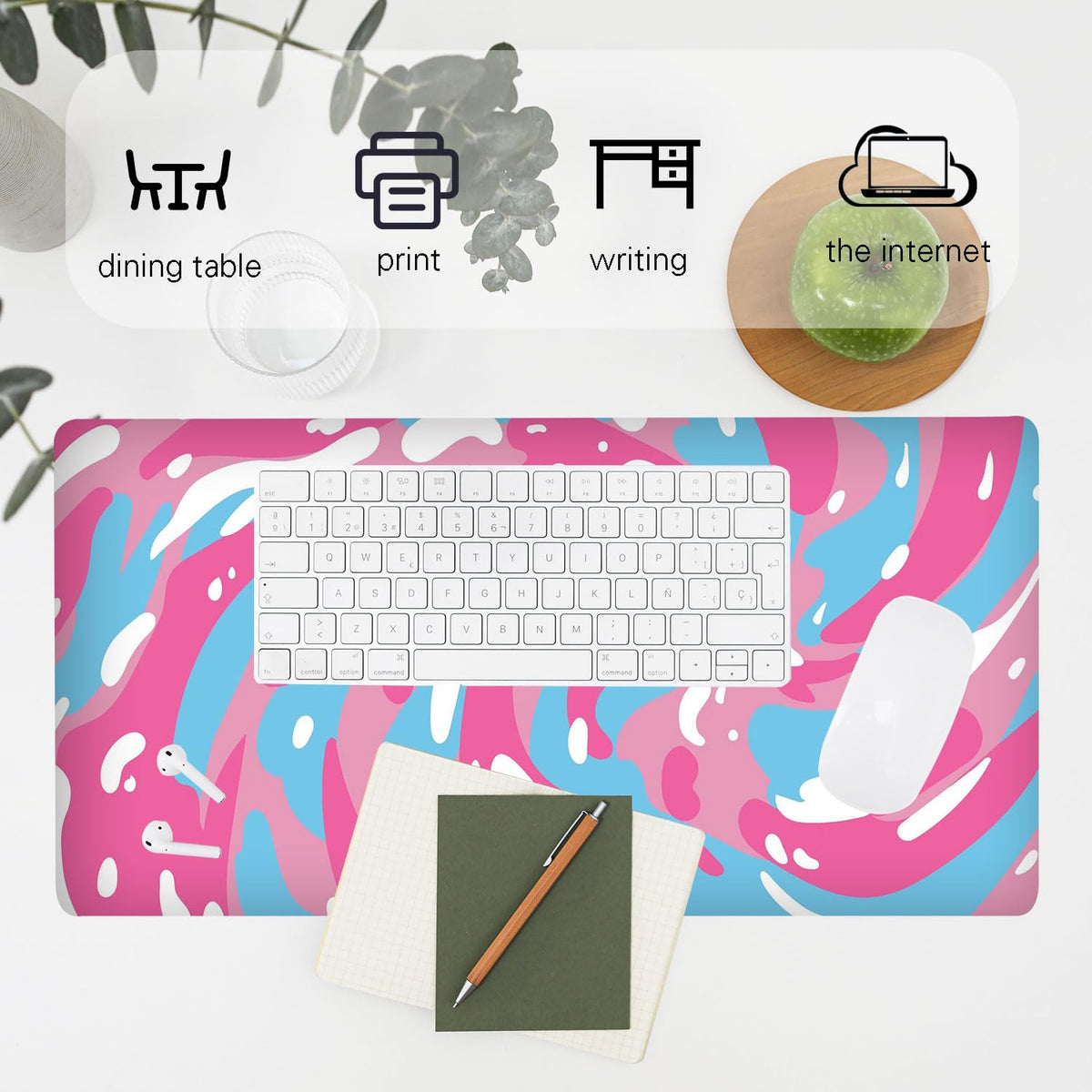 Fluid Pattern XXL Mouse Pad, Thick Waterproof Desk Mat with Stitched Edge