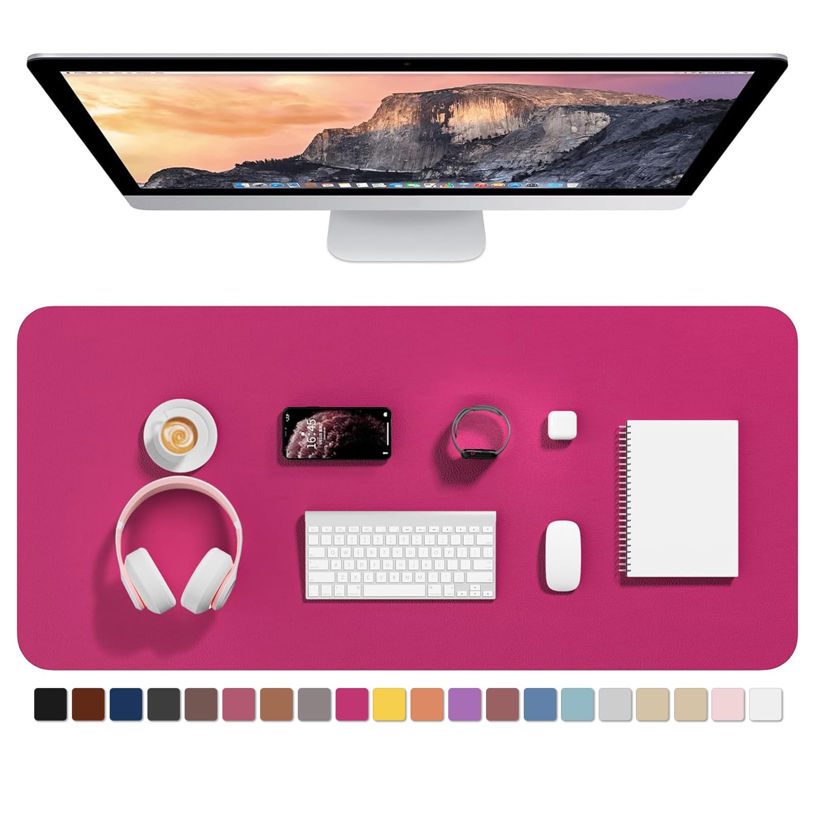 Hsurbtra Desk Pad, 35.5" x 17" PU Leather Desk Mat, XXL Extended Mouse Pad, Waterproof Desktop