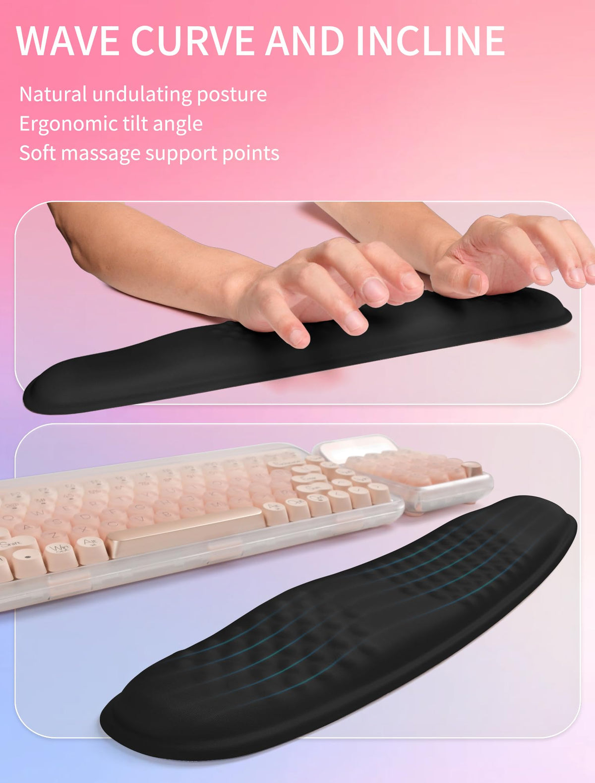Hokafenle 2in1 Combination, Wave Keyboard Wrist Rest and Ergonomic Curvature Mouse Pad Wrist