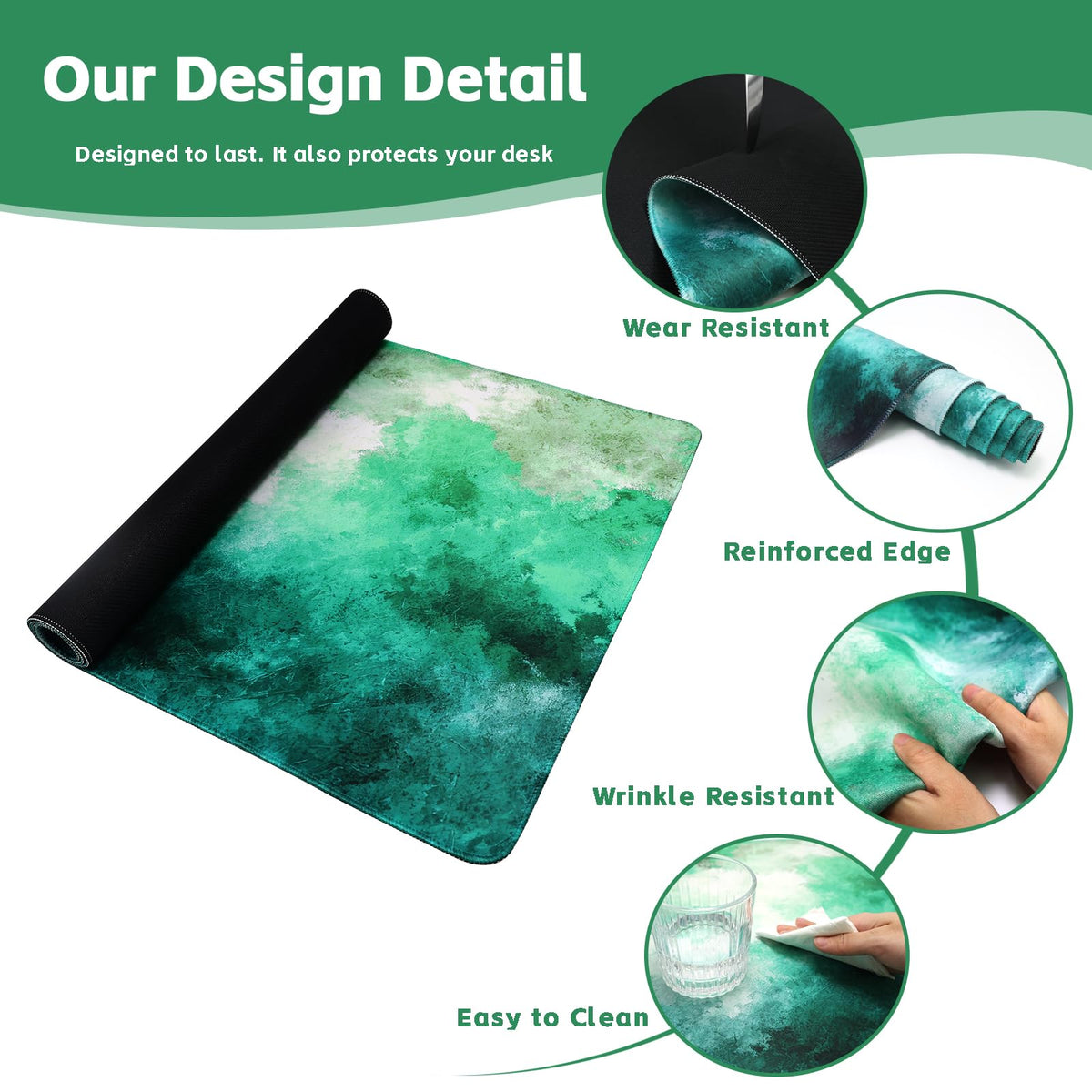 Baziabbo Green Desk Mat,XXL Extended Big Mouse Pad,Gaming Mousepad with Stitched Edge,Non-Slip