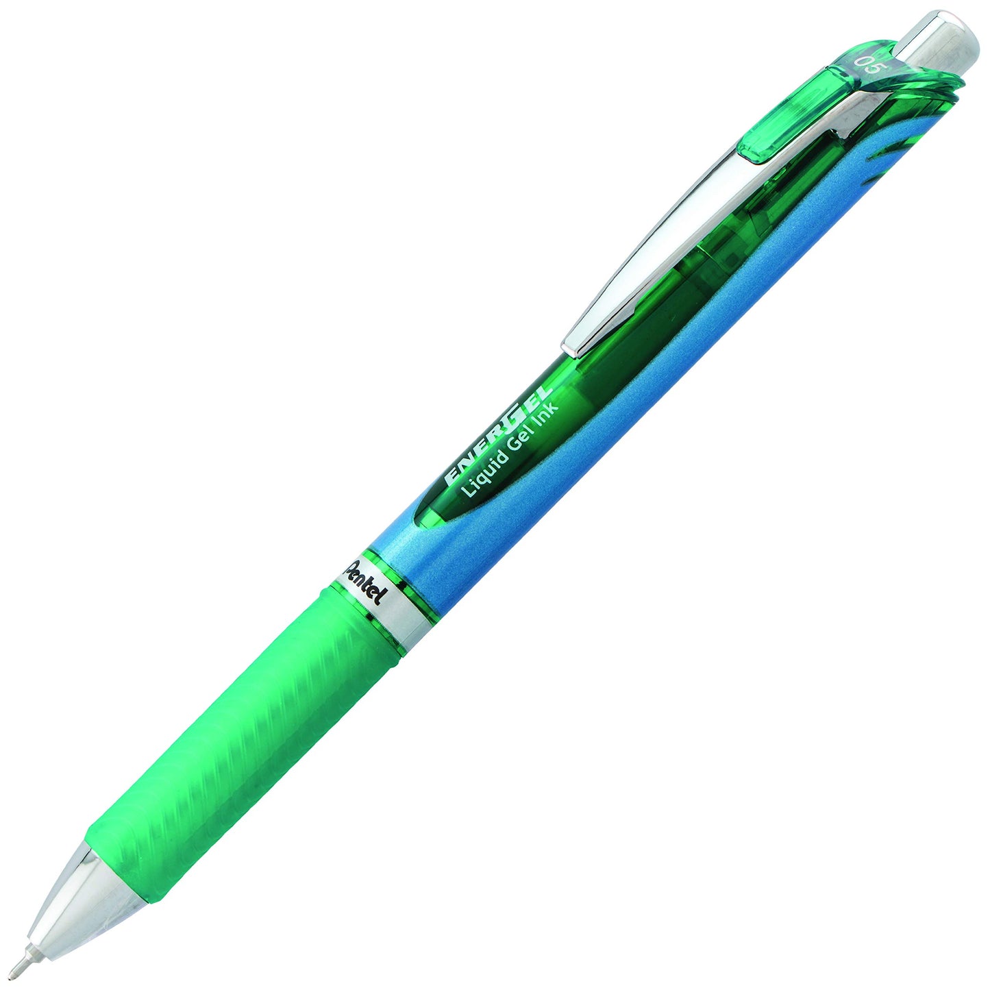 Pentel EnerGel Deluxe RTX Retractable Liquid Gel Pen, Fine Line, Needle Tip, Green Ink, Box of 12