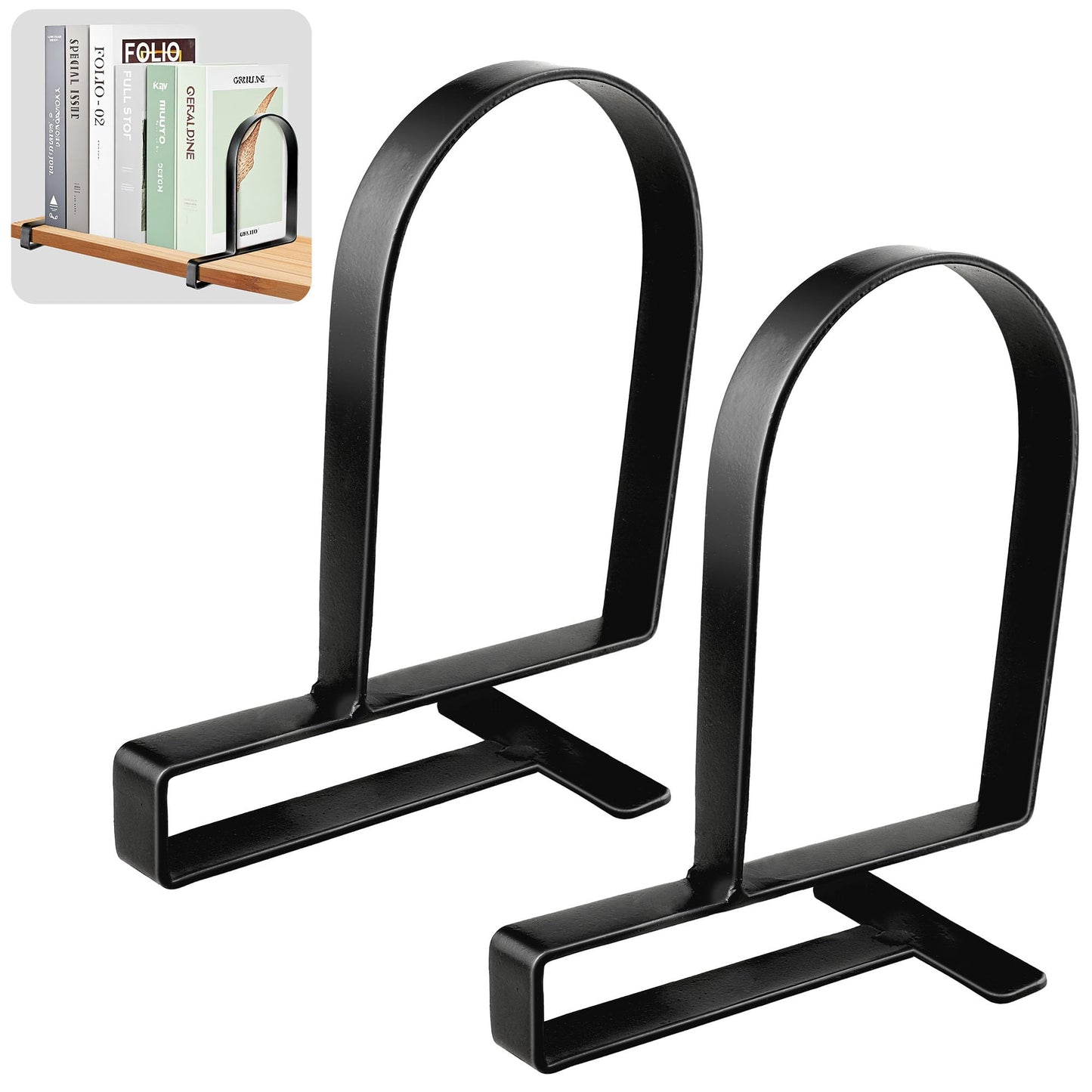 Book Ends for Shelves: Black Metal Book Ends, Heavy Duty Bookend Supports for Shelves, Non-Skid