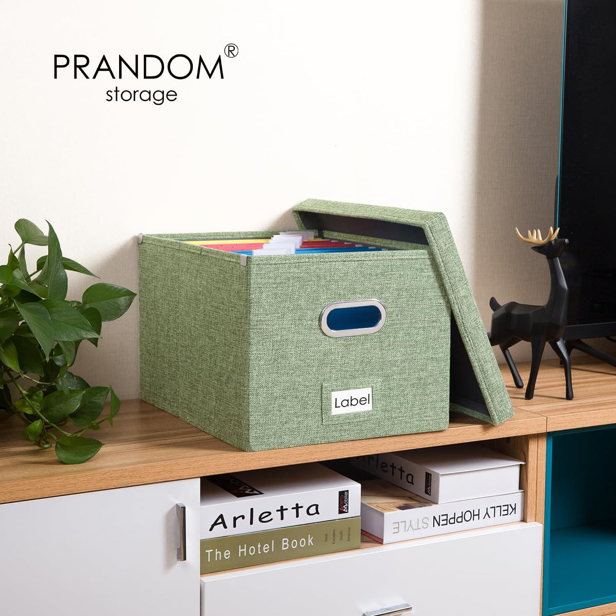 PRANDOM File Organizer Box - Set of 2 Collapsible Decorative Linen Filing Storage Hanging File