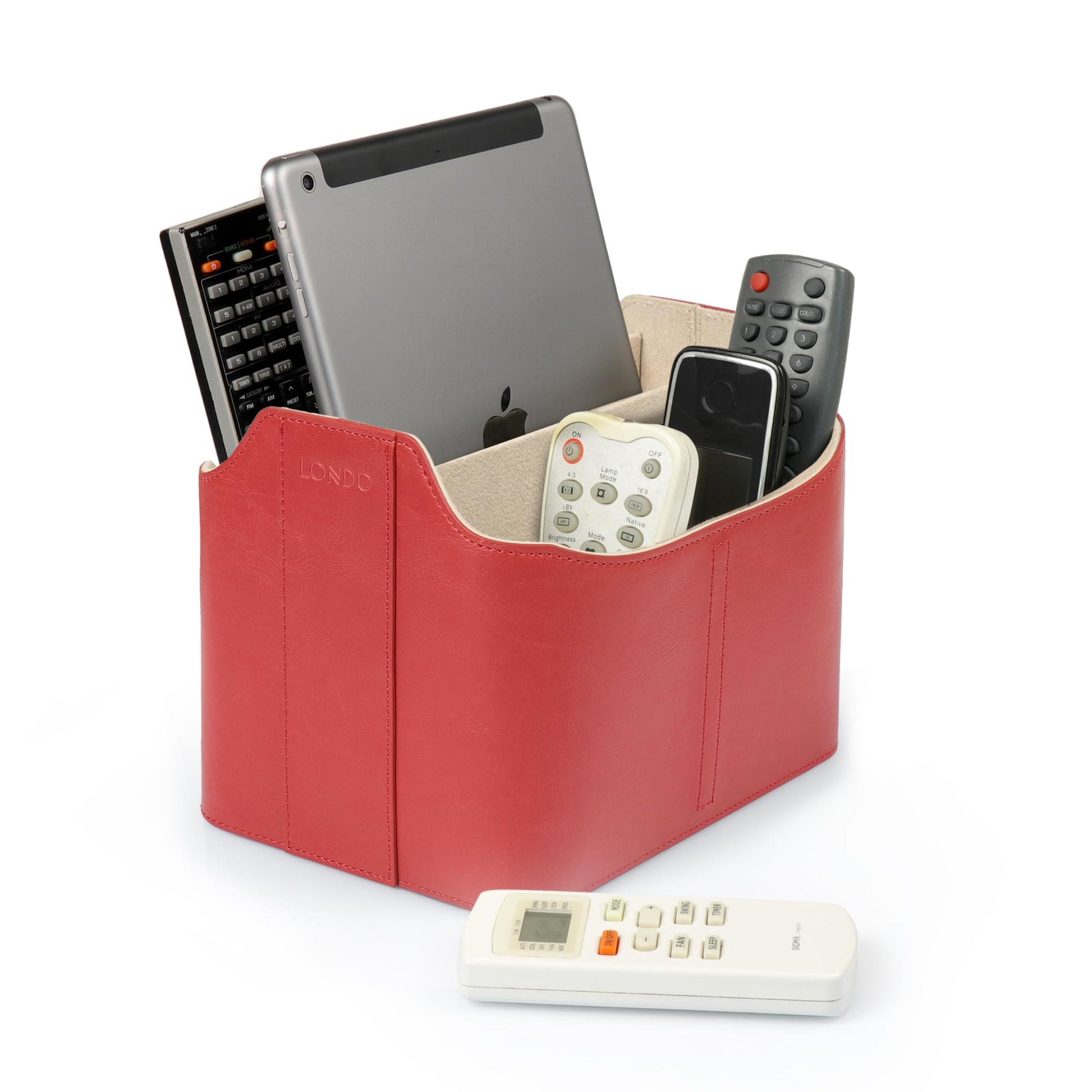 Londo PU Leather Remote Control Holder, Office Supplies Desk Organizer with Tablet Slot, Makeup