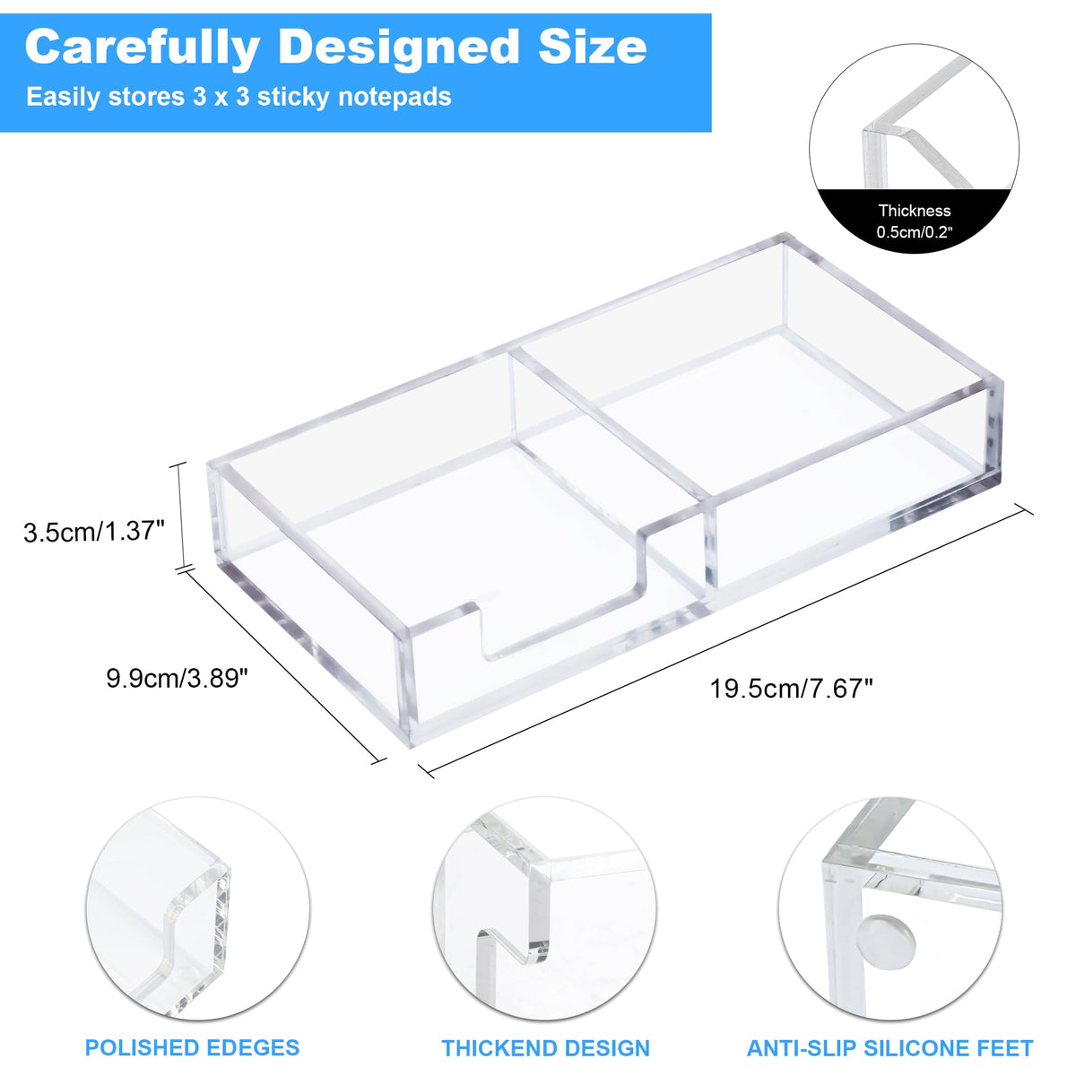 WORHE Sticky Note Holder 2 in 1, Clear Acrylic Memo Pad Holders for Desk Organization School Office