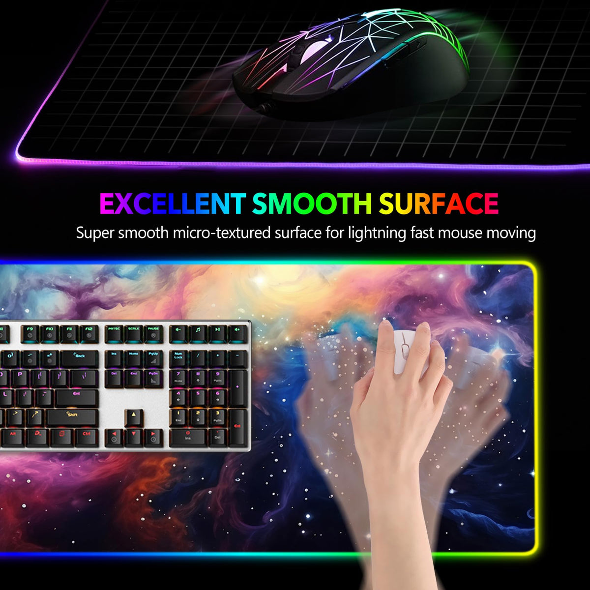 AIMSA RGB Mouse Pad LED Gaming Mouse Pad with 14 Lights Modes, Non-Slip Rubber Base Computer Carpet