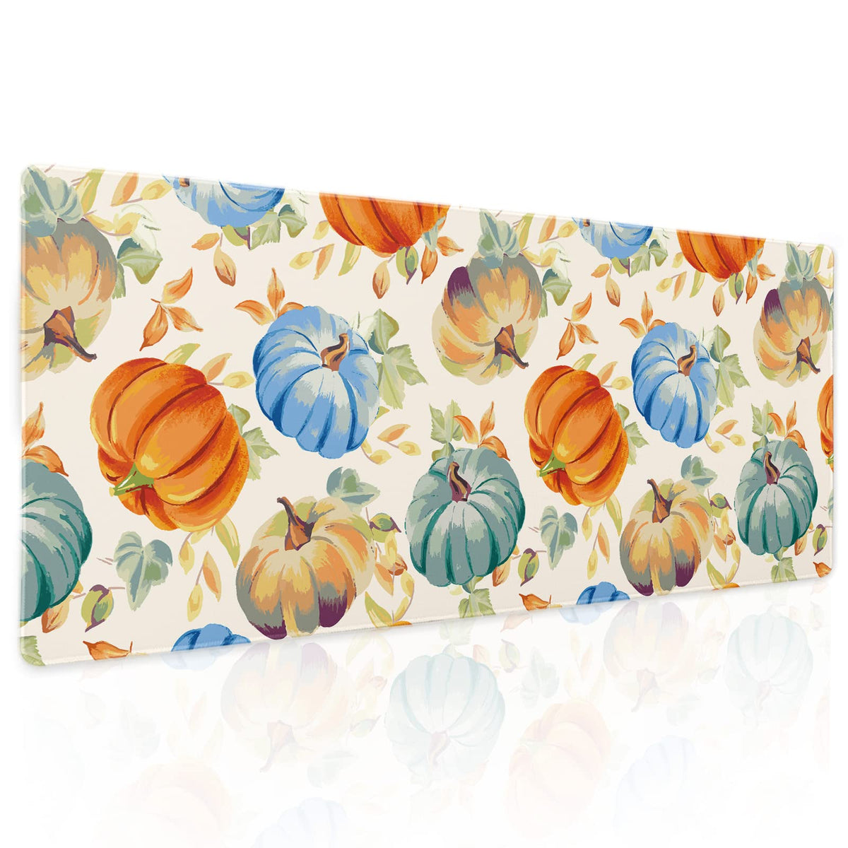 Watercolor Fall Pumpkins Gaming Mouse Pad XL Autumn Leaves Extended Big Large Desk Mat Non-Slip