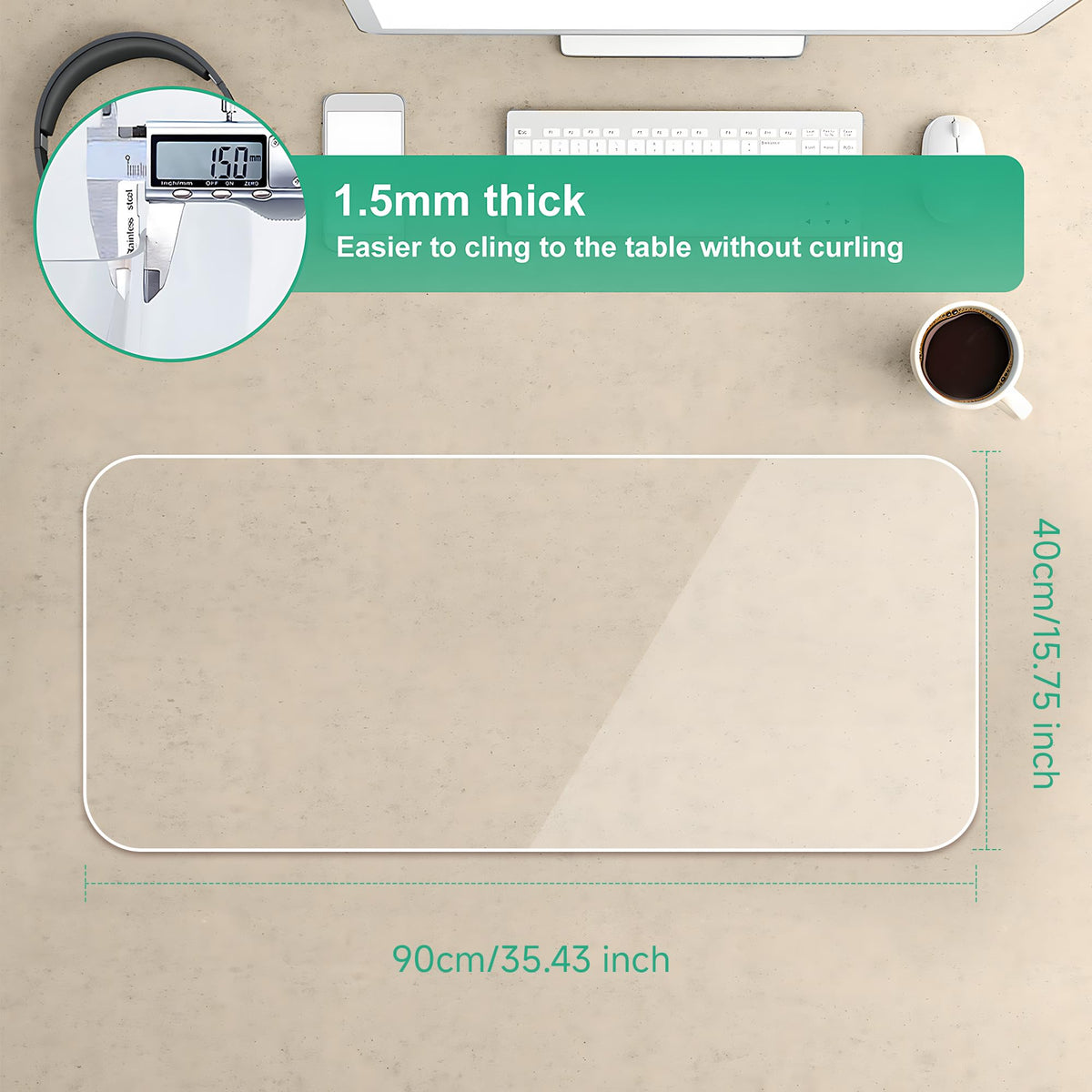 NATRKE Clear Desk Mat Pad, 35.4"x15.7" Large Transparent Computer Desk Mat Plastic Desktop