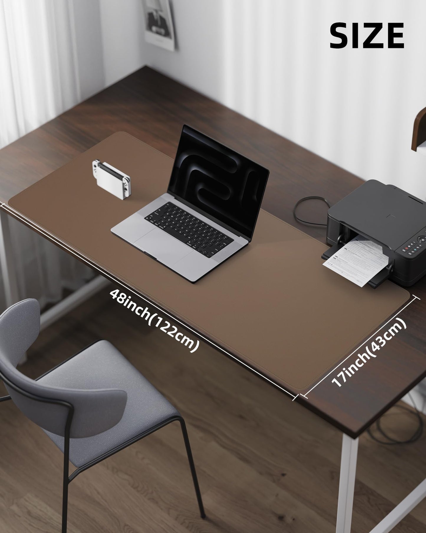 Leather Desk Pad Protector- 48" x 17" Office Desk Mat, Non-Slip PU Leather Mouse Pad, Waterproof