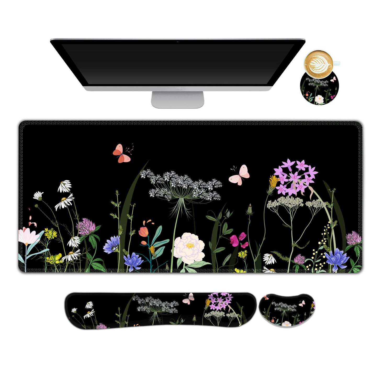Lauspuck Desk Mat, Gaming Mouse Pad Wrist Rest Support Weeds, XXL Large Mousepad + Keyboard Wrist
