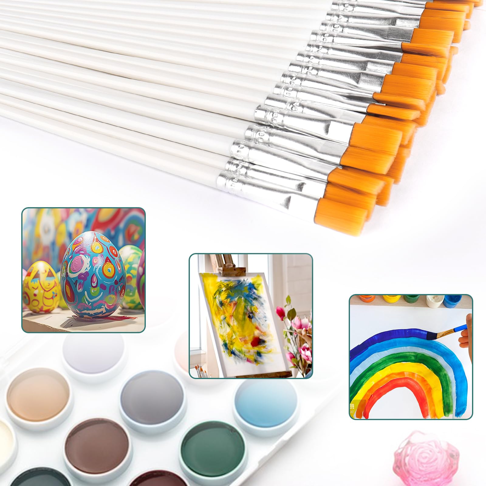 200Pcs Paint Brushes for Acrylics Painting, Flat Paint Brush Bulk, White