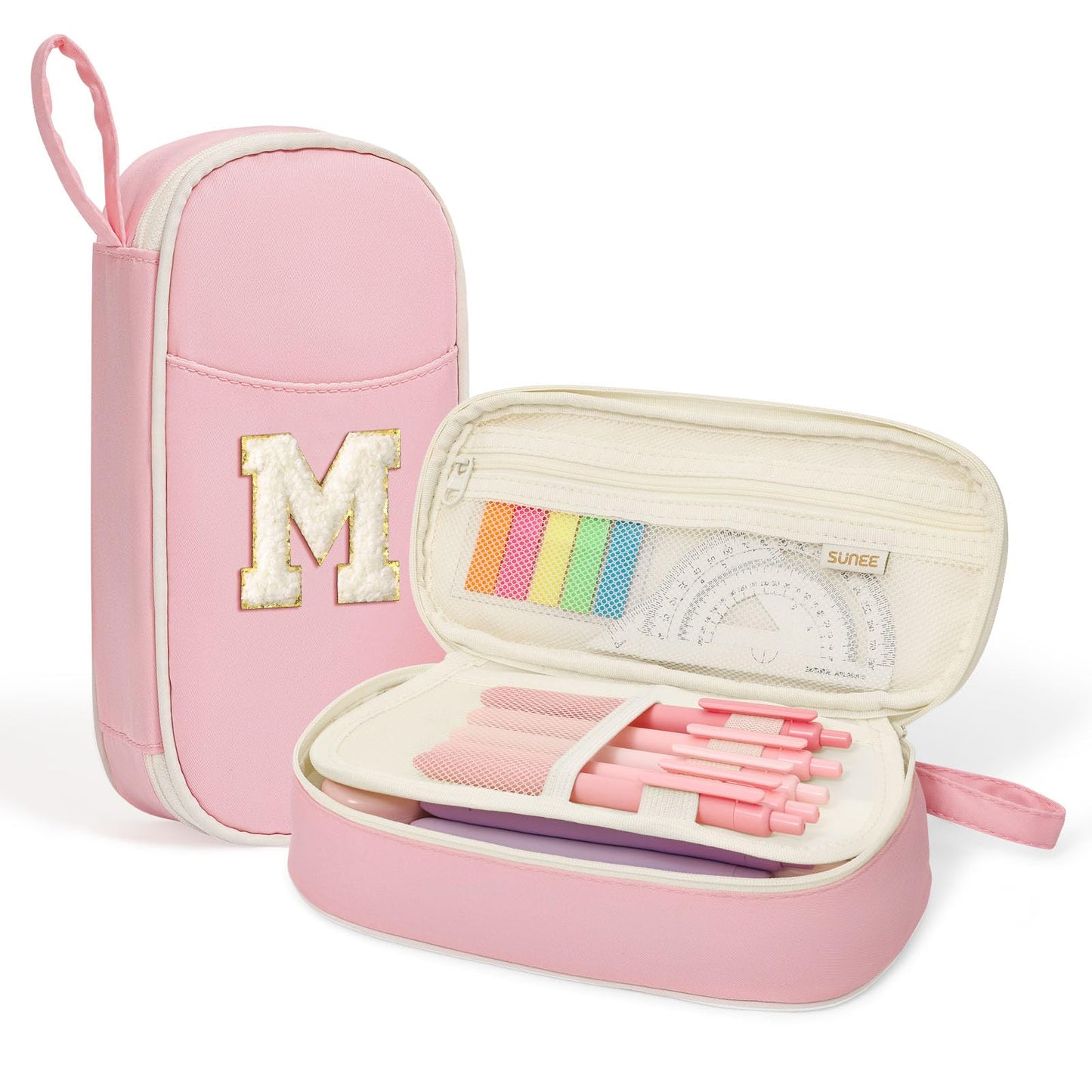 SUNEE Cute Pencil Case, Kawaii Big Capacity Pencil Pouch, Personalized Initial Pencil Bag with