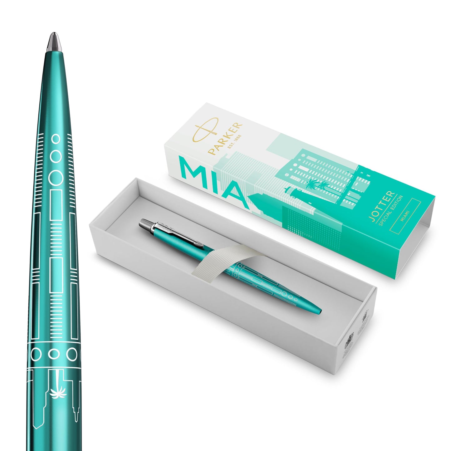 Parker Jotter Ballpoint Pen | Special Edition | Miami Turquoise with Chrome Trim | Medium Point |