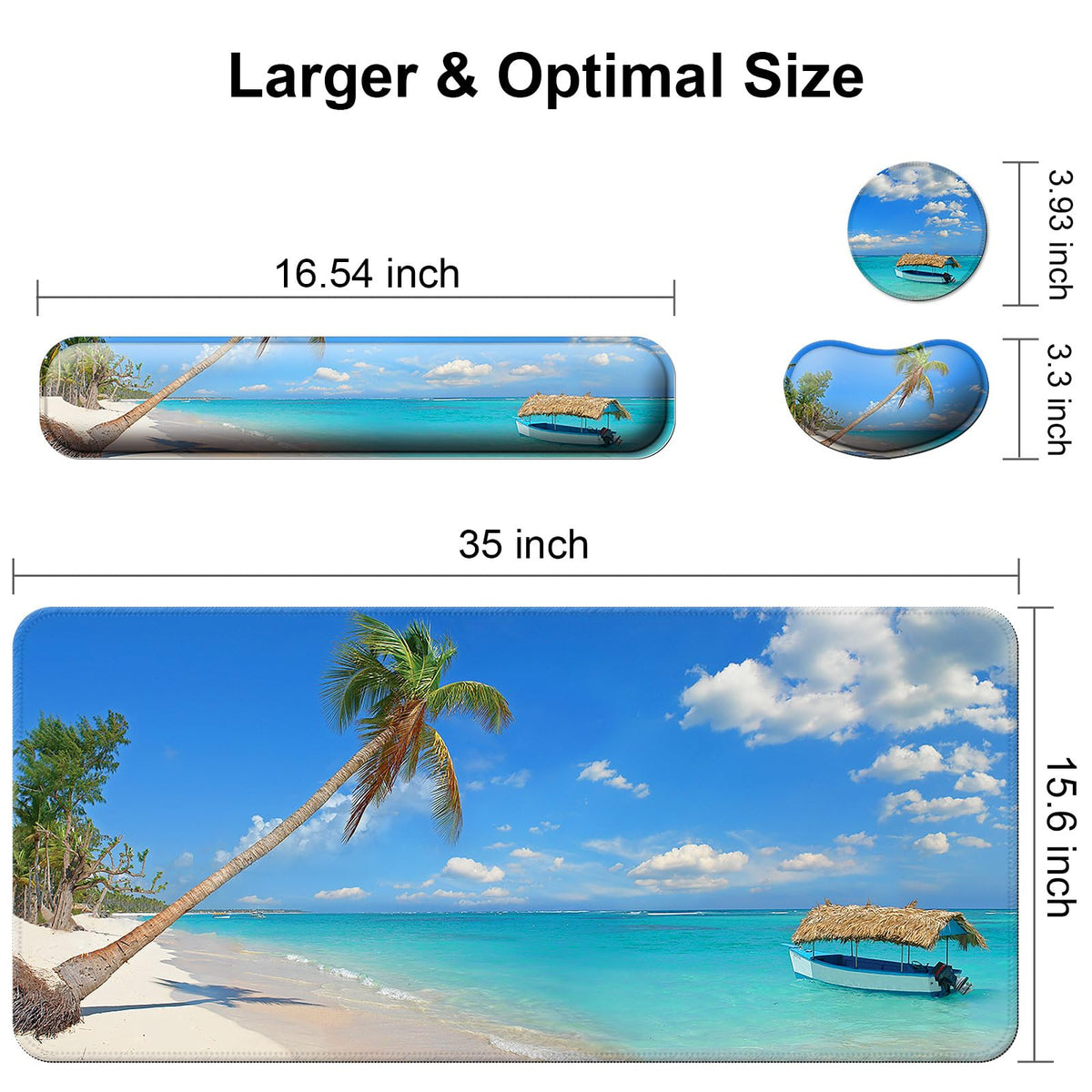 4 in 1 Mouse Pad and Keyboard Wrist Rest,Large Desk Mat,Coaster Set-Sea