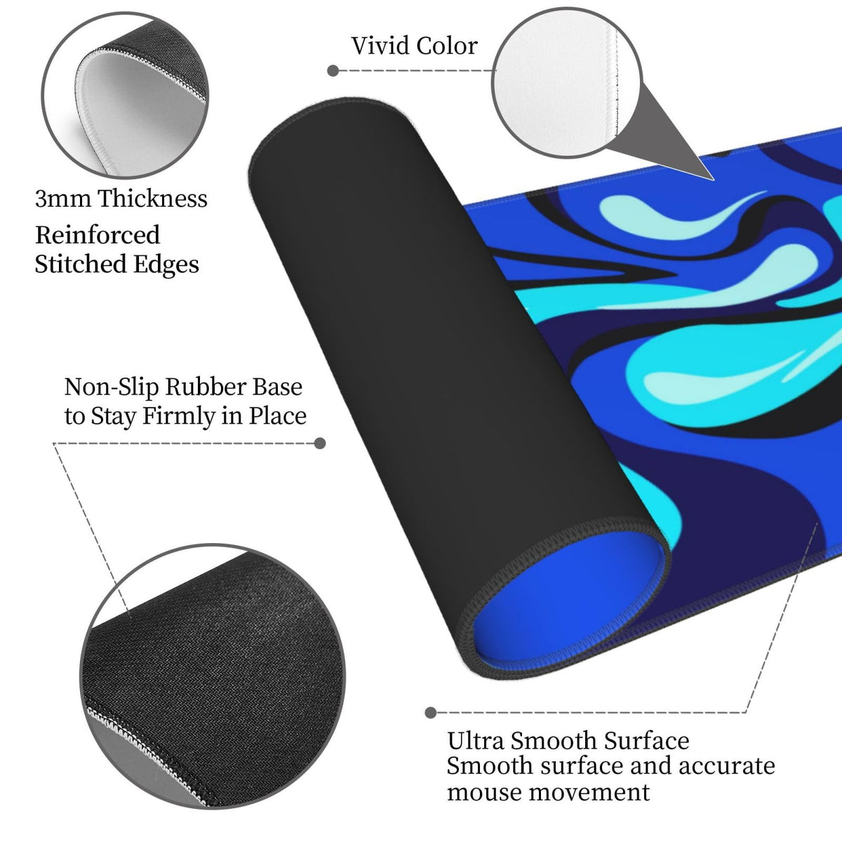 Camo Cool Liquid Large Gaming Mouse Pad, Abstract Fluid Extended Keyboard Mouse Mat, Long Blue and