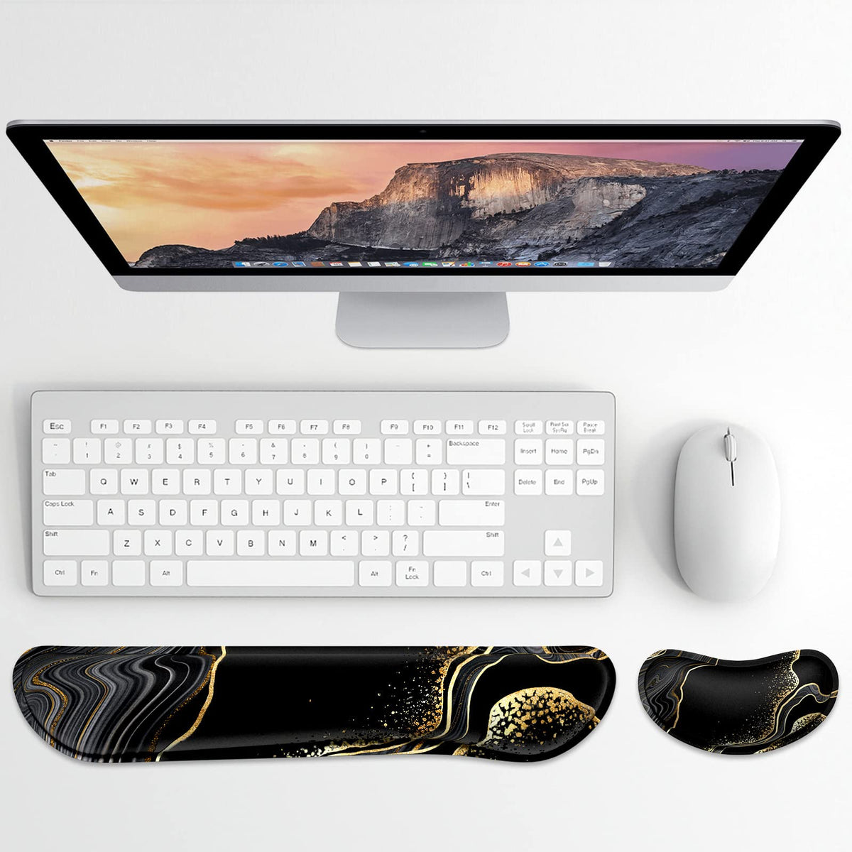 Dapesuom Enlarge Keyboard Wrist Rest, Memory Foam Wrist Cushion for Desk Mats Support, Marble Pain