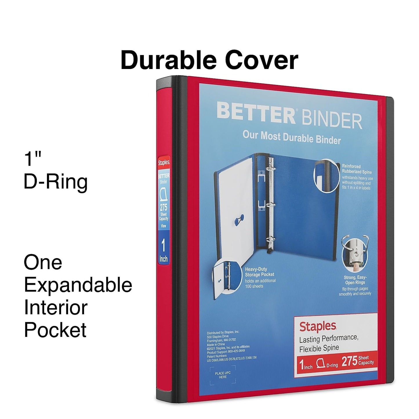 Staples Better Binder, 1-Inch 3-Ring View, Red, 3-Pack
