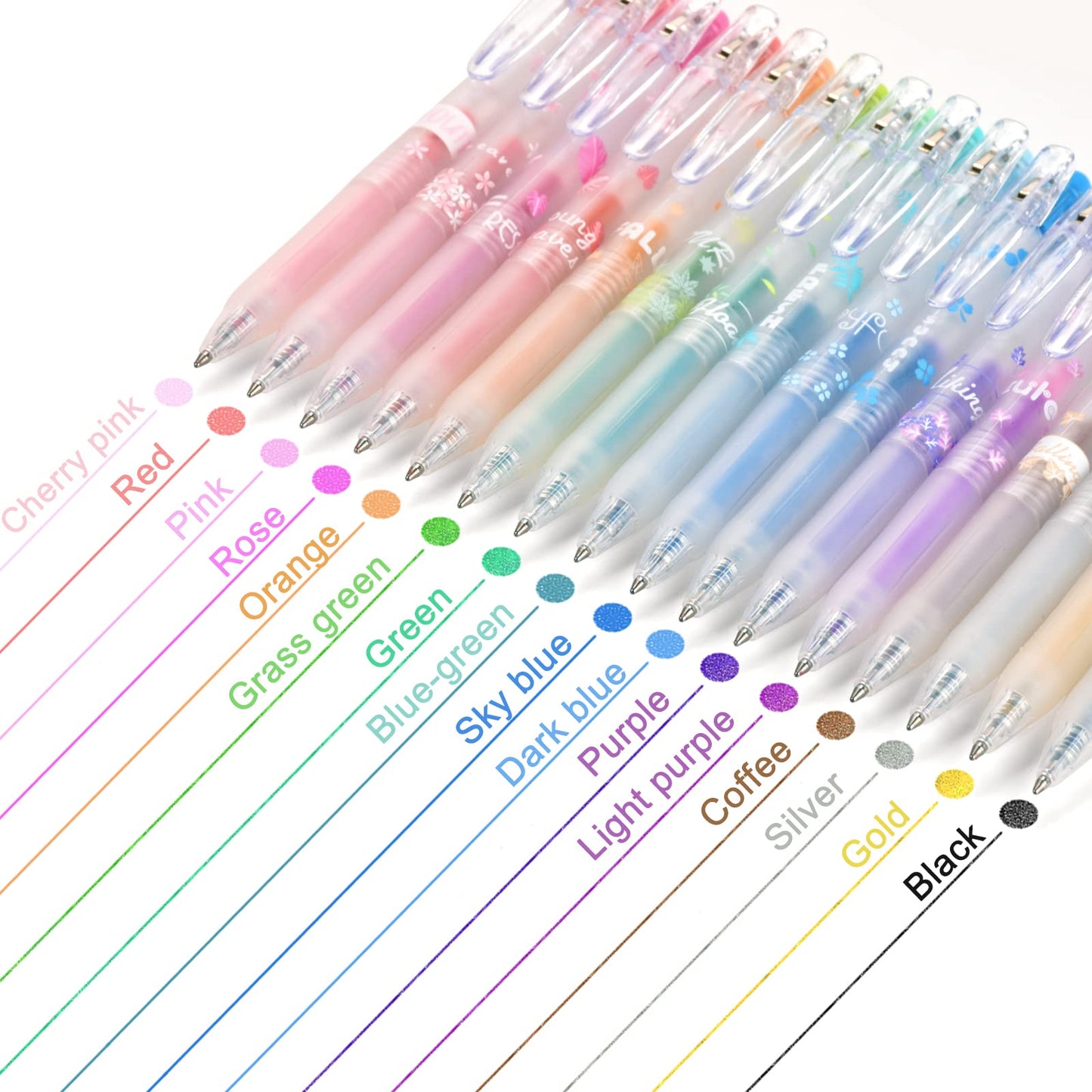 Glitter Gel Pens, 16 Colors Retractable Sparkly Pens, 0.7mm Fine Tip