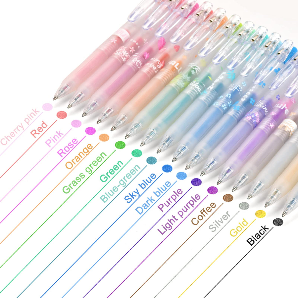 Glitter Gel Pens, 16 Colors Retractable Sparkly Pens, 0.7mm Fine Tip