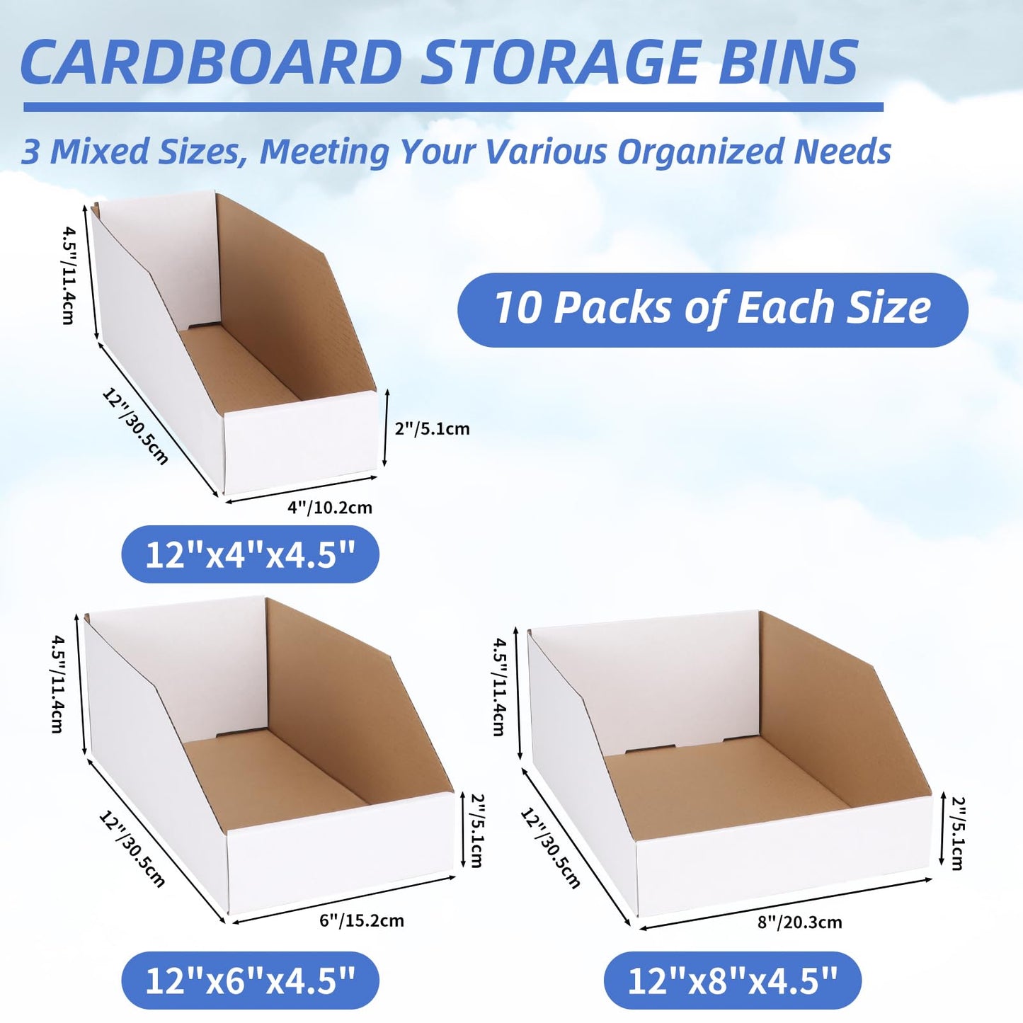 ZBEIVAN Cardboard Storage Bins Boxes 30 Packs, Easy Assembly Pantry Organizer Bins for Shelf, White