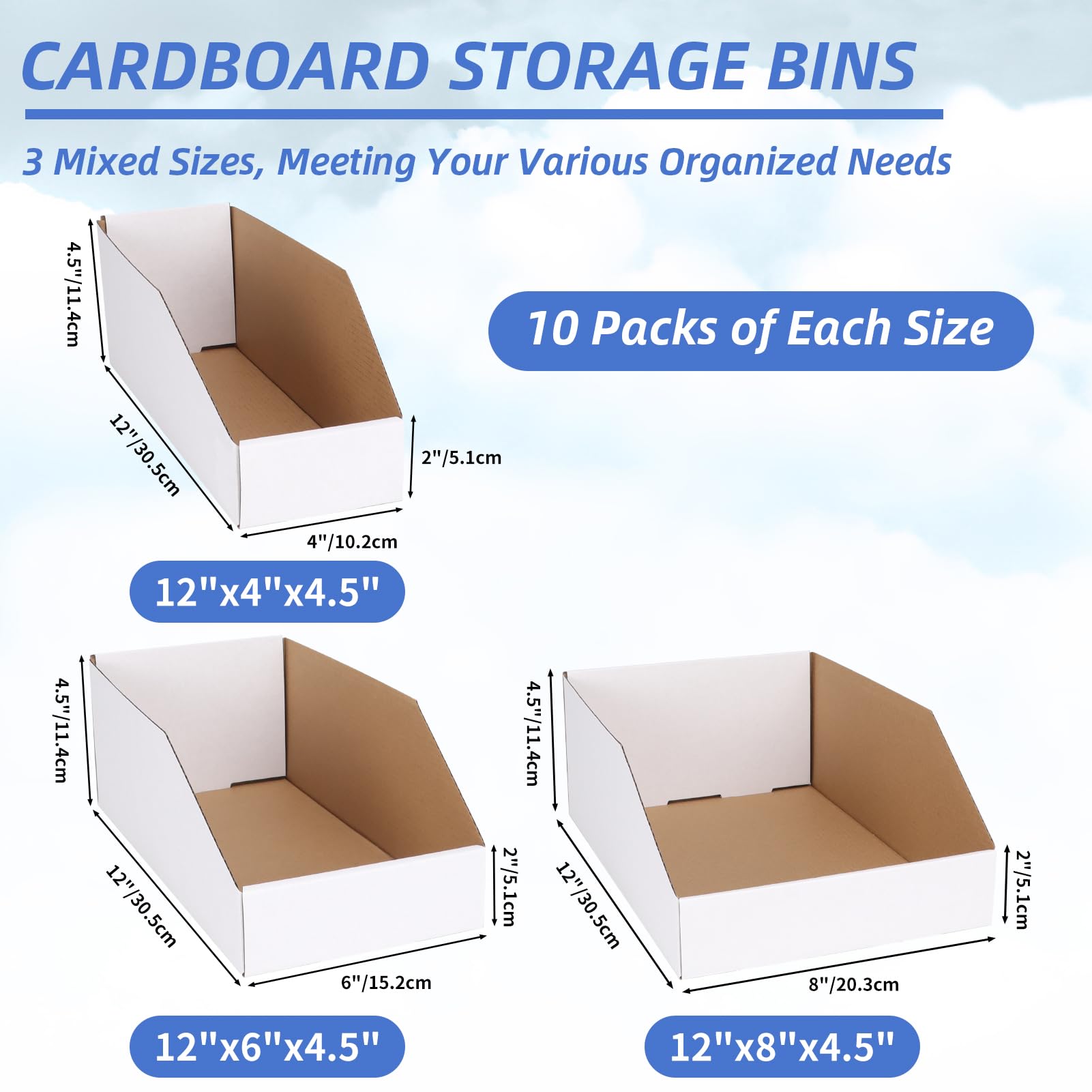 ZBEIVAN Cardboard Storage Bins Boxes 30 Packs, Easy Assembly Pantry Organizer Bins for Shelf, White