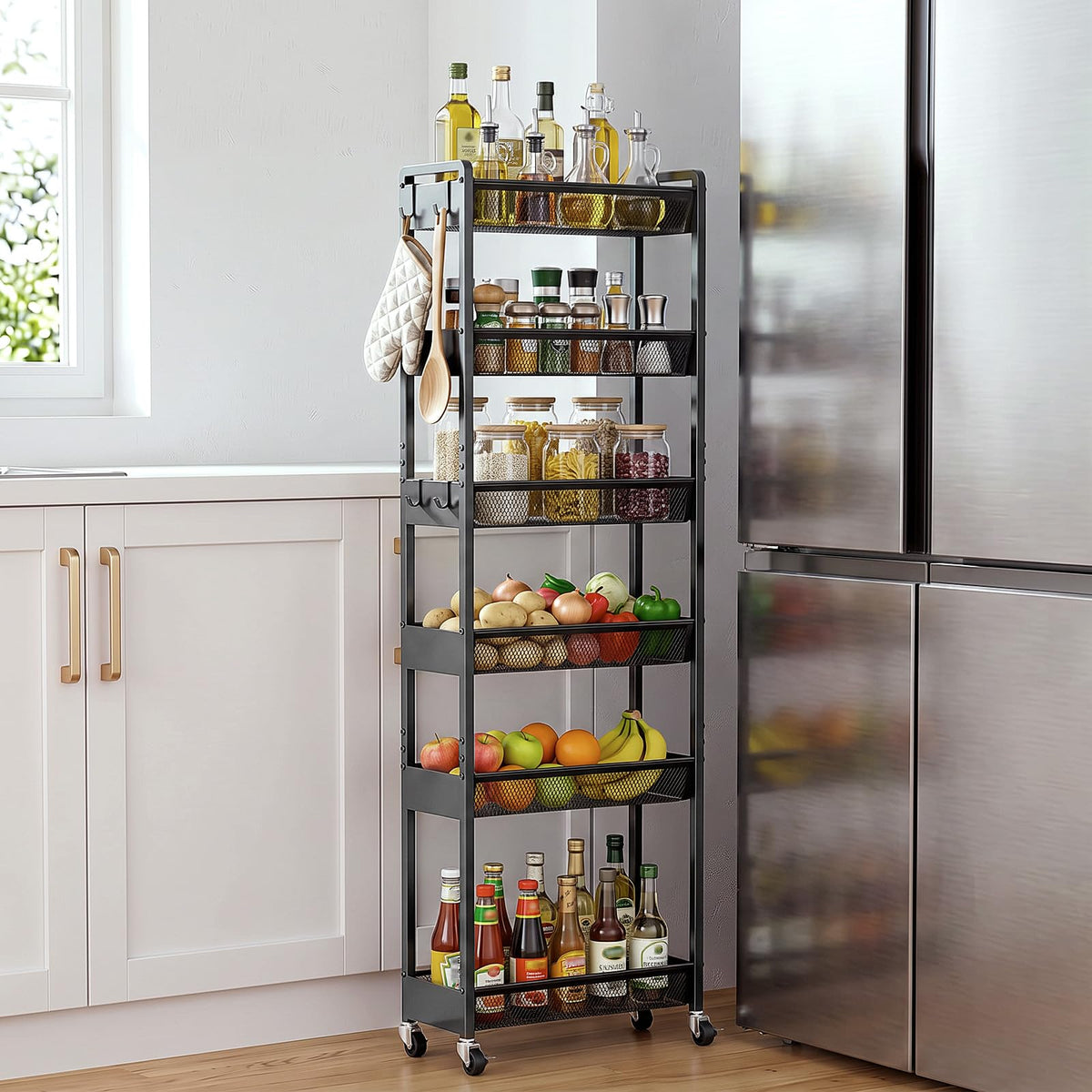 Delamu 6 Tier Slim Storage Rolling Cart, Utility Metal Narrow Cart 7.1" W