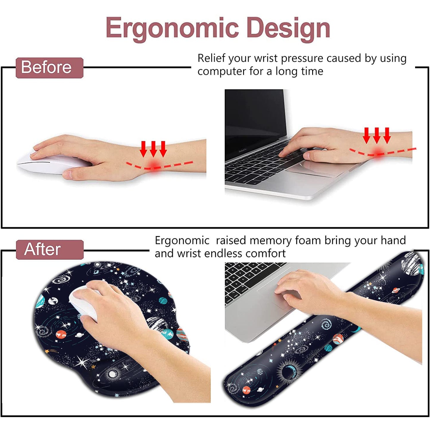 Mouse Pad with Wrist Support, Soft Memory Foam Keyboard Wrist Rest, Ergonomic Gel Mouse Pad,Cute
