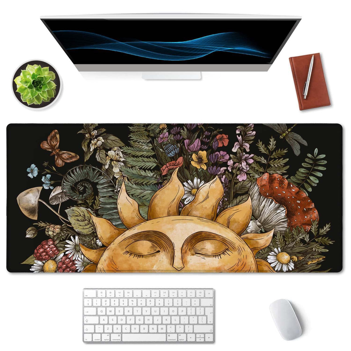SSOIU Vintage Sun with Woodland Treasures, Amanita Mushroom, Fern, Forest Plants Sun Forest